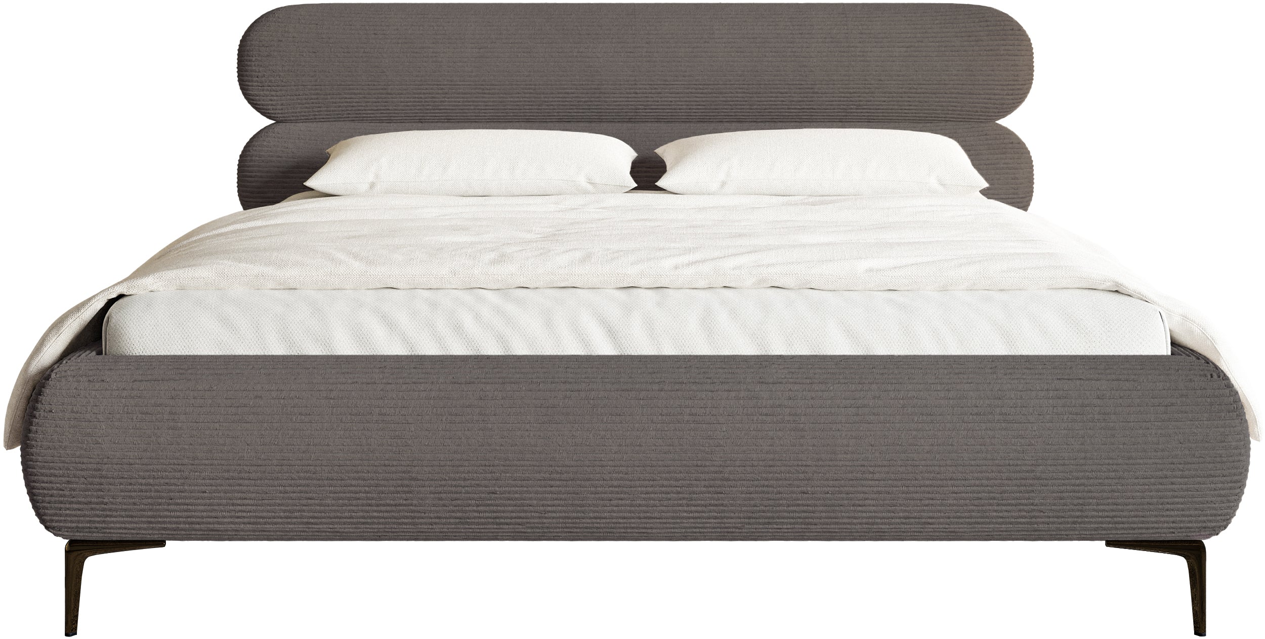 Łóżko tapicerowane 140x200 cm Roule Cord szare sztruks nóżki czarne - Image 6