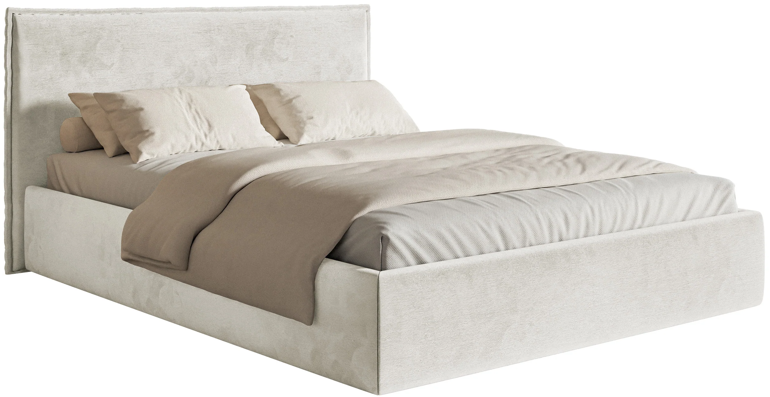 Łóżko tapicerowane 140x200 cm Softie Slim szarobeżowe welur hydrofobowy