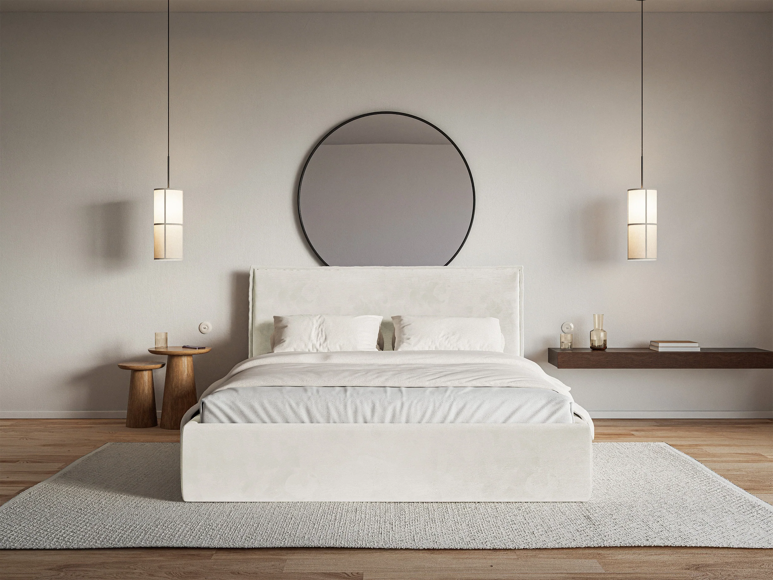 Łóżko tapicerowane 140x200 cm Softie Slim szarobeżowe welur hydrofobowy - Image 3