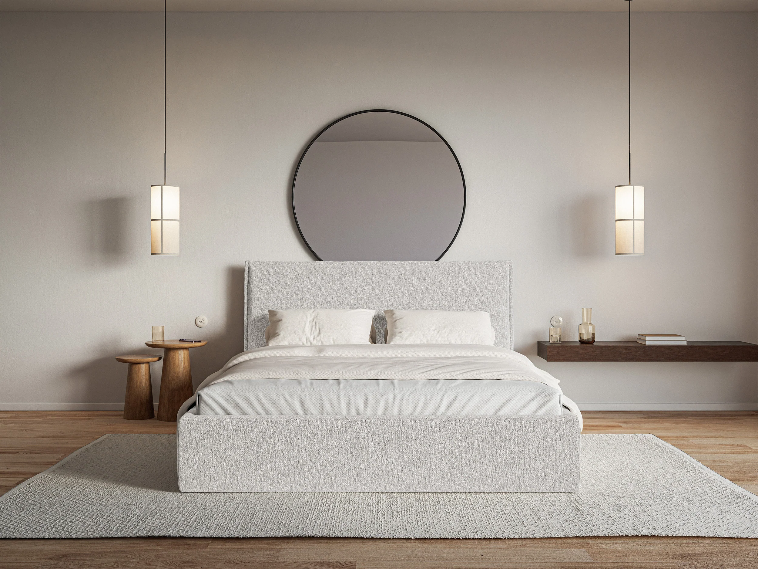 Łóżko tapicerowane 140x200 cm Softie Slim z pojemnikiem jasnoszare szenil stelaż metalowy - Image 3