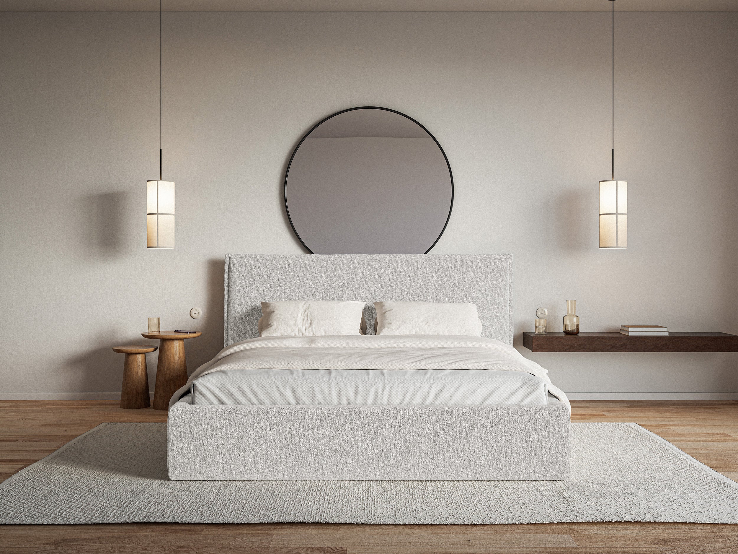 Łóżko tapicerowane 140x200 cm Softie z pojemnikiem jasnoszare szenil stelaż metalowy - Image 3