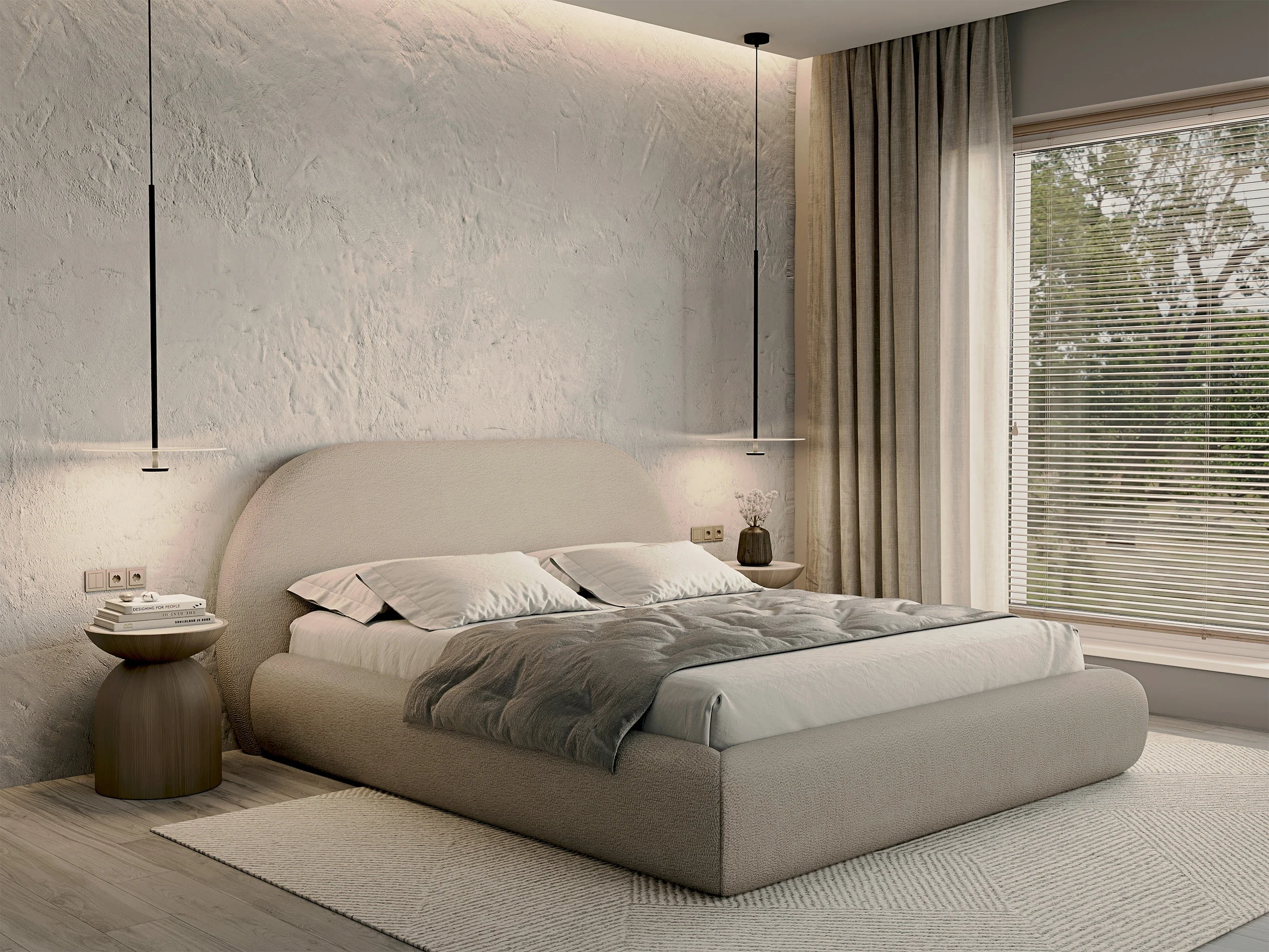 Łóżko tapicerowane 160x200 cm Buvio z pojemnikiem stelaż metalowy beżowe boucle - Image 7