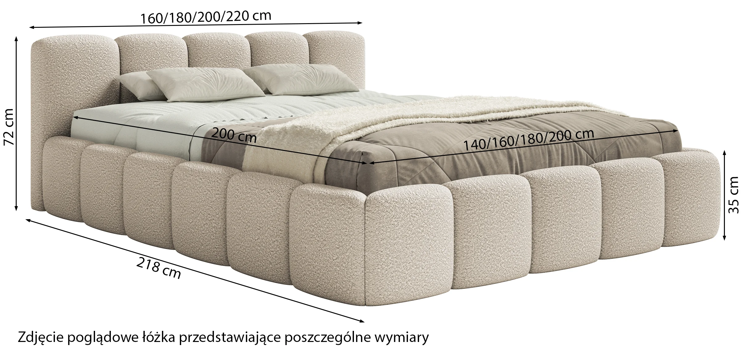 Łóżko tapicerowane 160x200 cm Cloudy Low z pojemnikiem jasnobeżowe boucle stelaż metalowy - Image 15