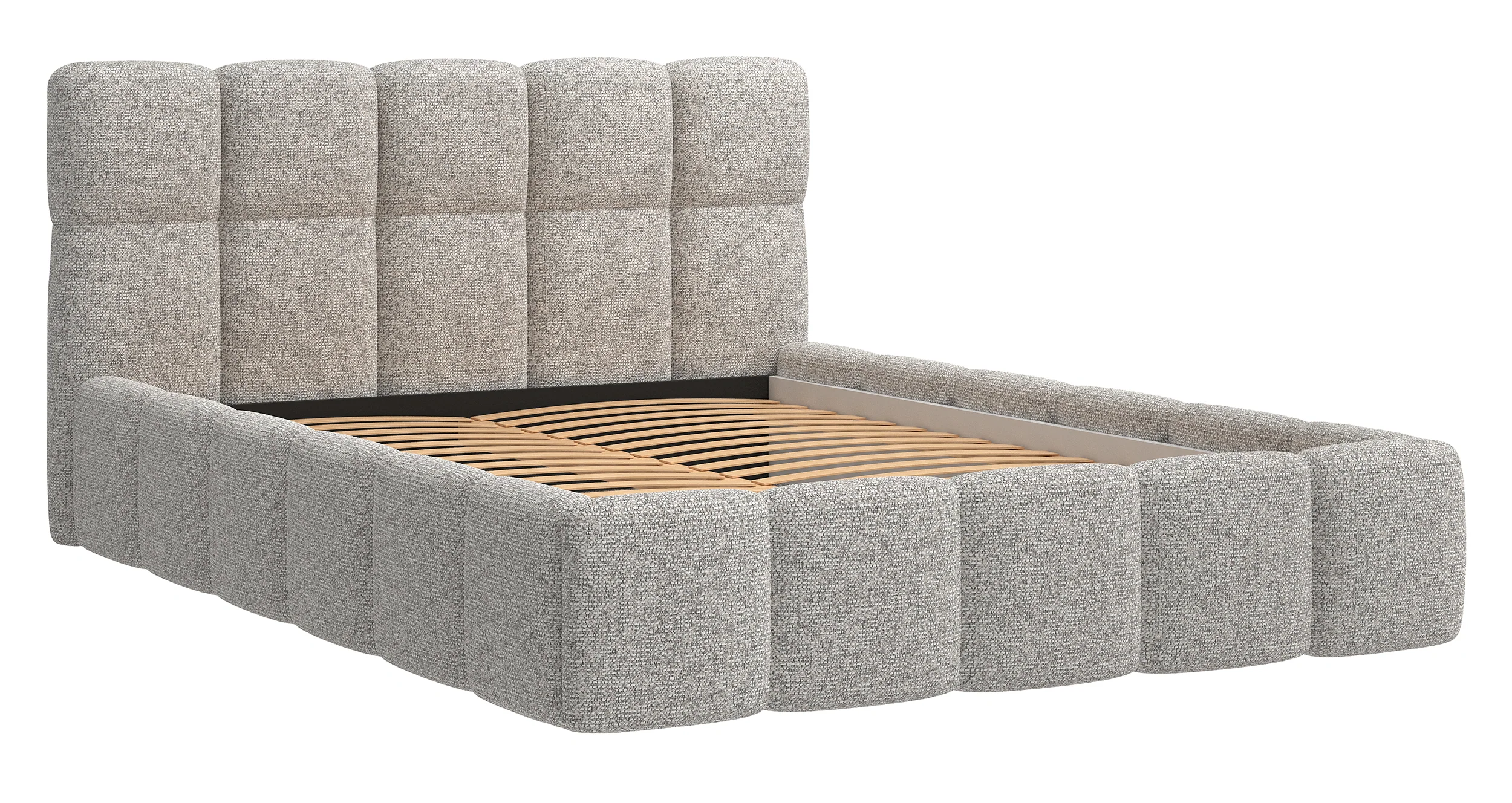 Łóżko tapicerowane 160x200 cm Cloudy z pojemnikiem szarobeżowe plecionka stelaż metalowy - Image 6