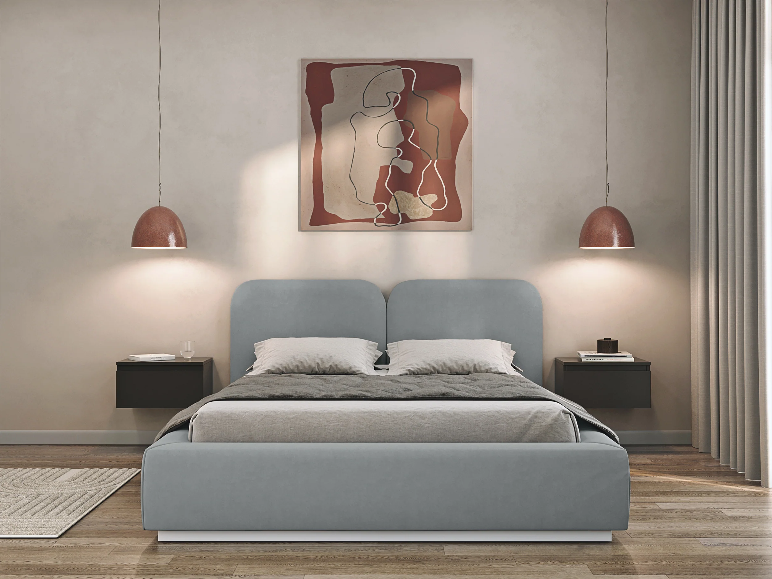Łóżko tapicerowane 160x200 cm Comoves szare welur - Image 3
