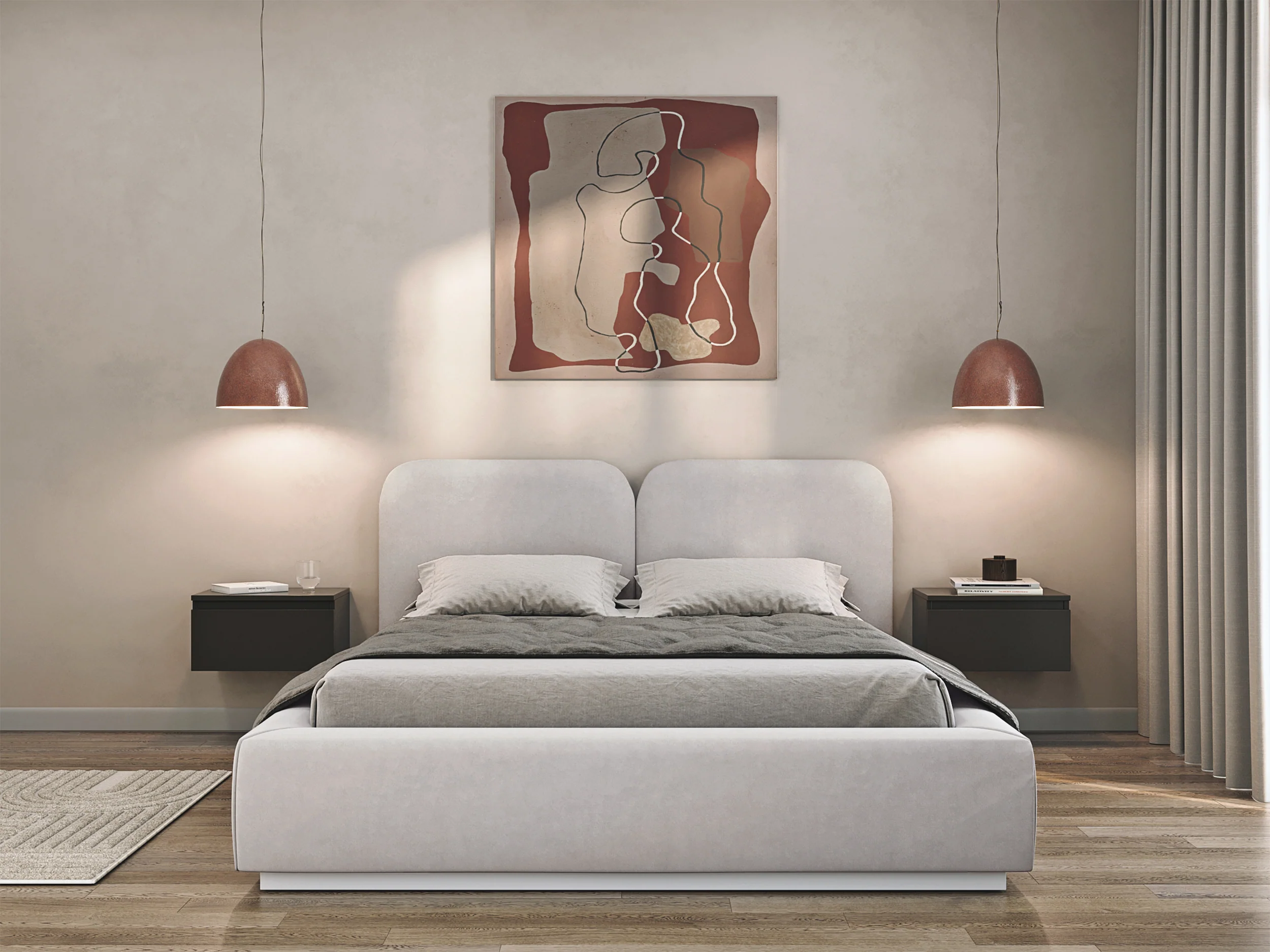 Łóżko tapicerowane 160x200 cm Comoves szarobeżowe welur - Image 3