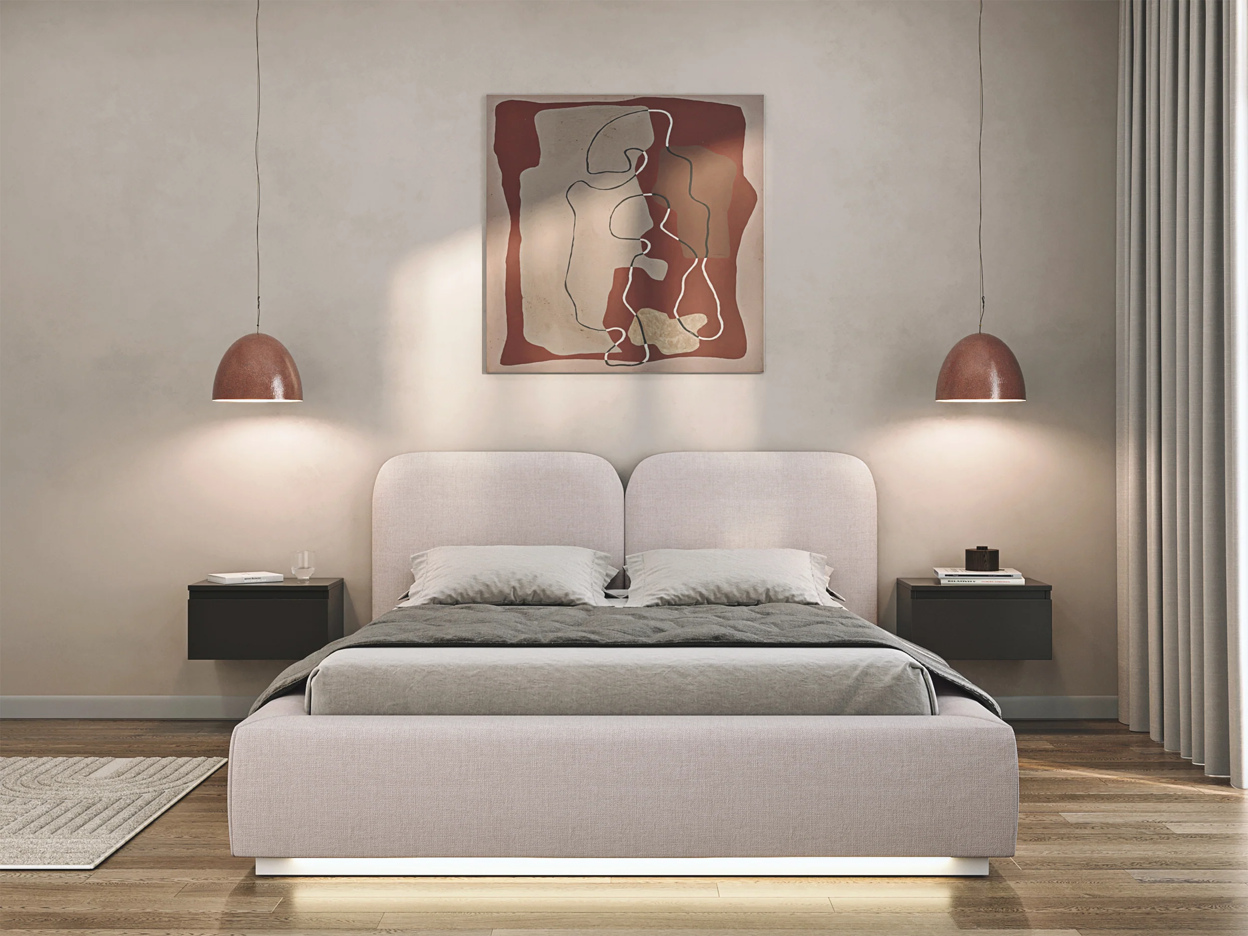 Łóżko tapicerowane 160x200 cm Comoves z oświetleniem LED jasnobeżowe szenil - Image 3