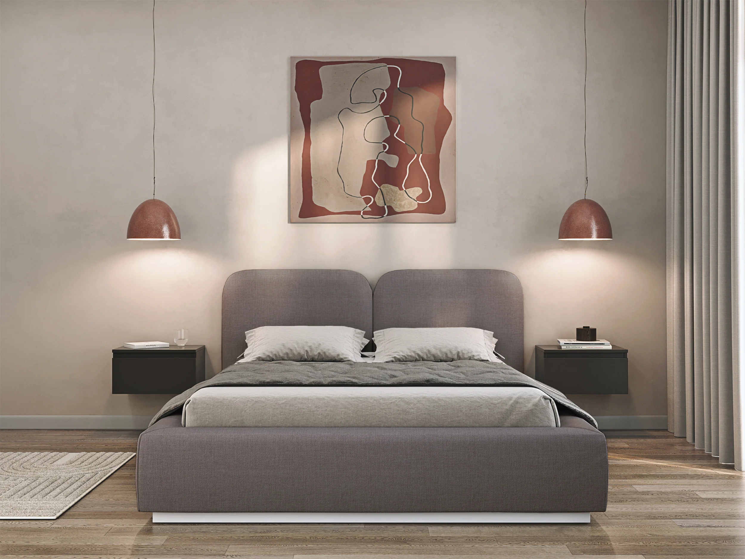Łóżko tapicerowane 160x200 cm Comoves z pojemnikiem stelaż metalowy brązowe szenil - Image 3