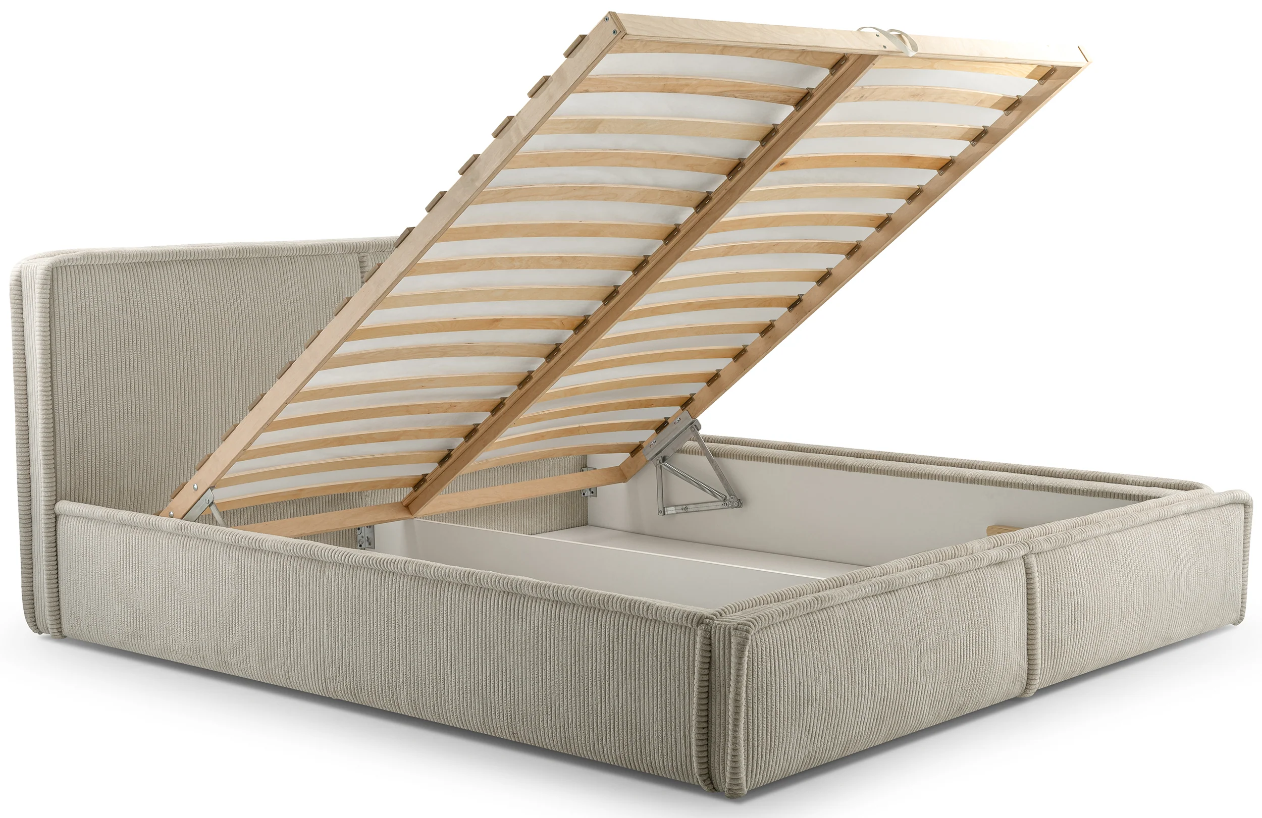 Łóżko tapicerowane 160x200 cm Cordo z pojemnikiem stelaż drewniany jasnobeżowe sztruks - Image 3