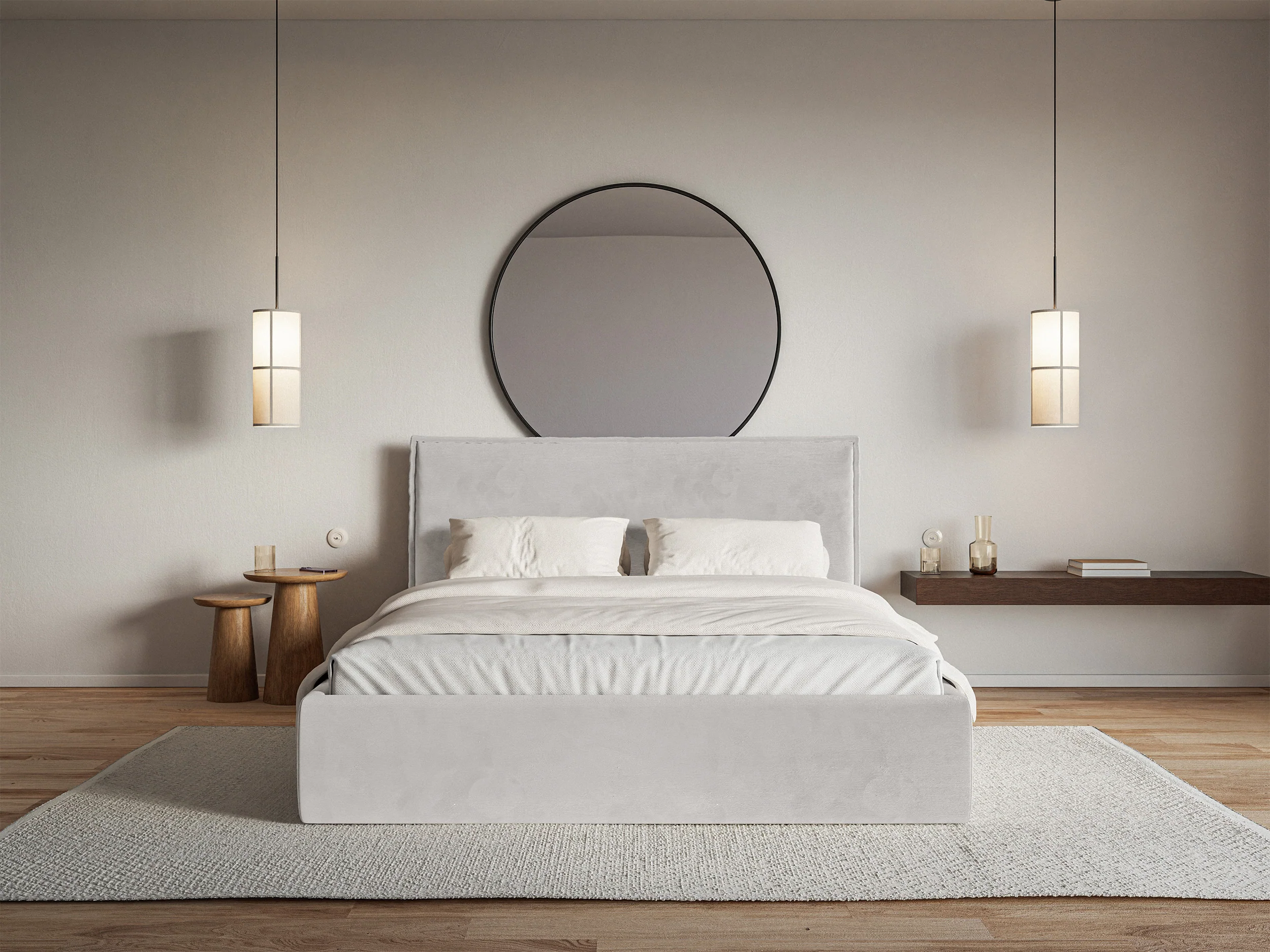 Łóżko tapicerowane 160x200 cm Softie Slim jasnoszare welur hydrofobowy - Image 3