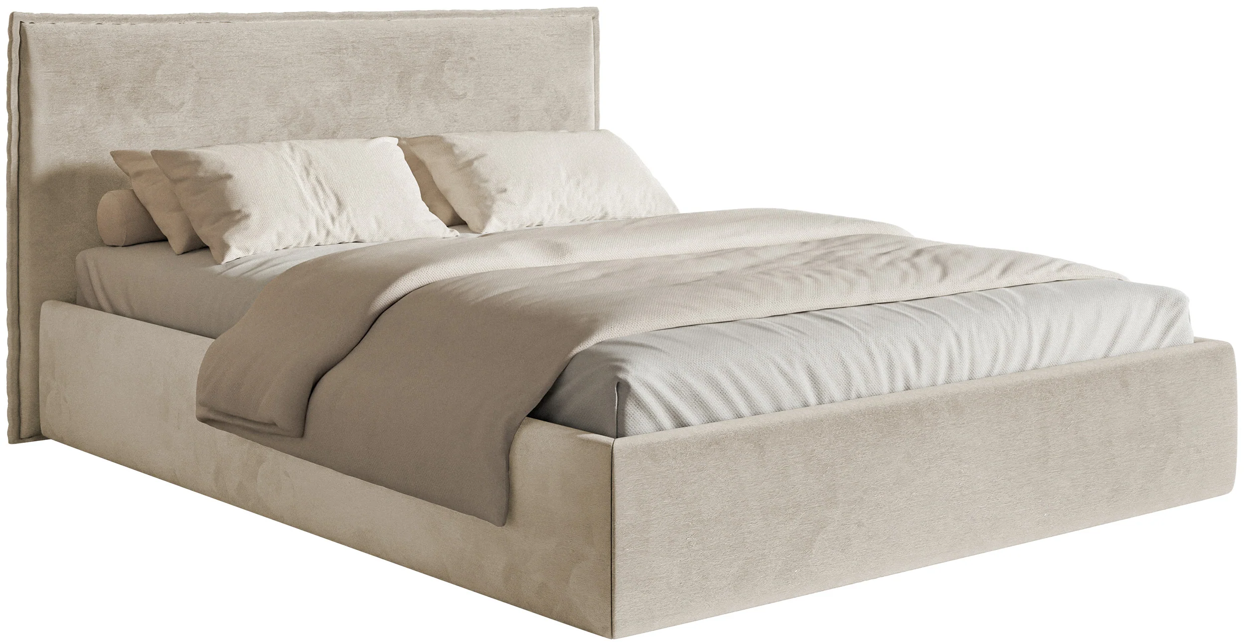 Łóżko tapicerowane 160x200 cm Softie Slim z pojemnikiem beżowe welur hydrofobowy stelaż metalowy