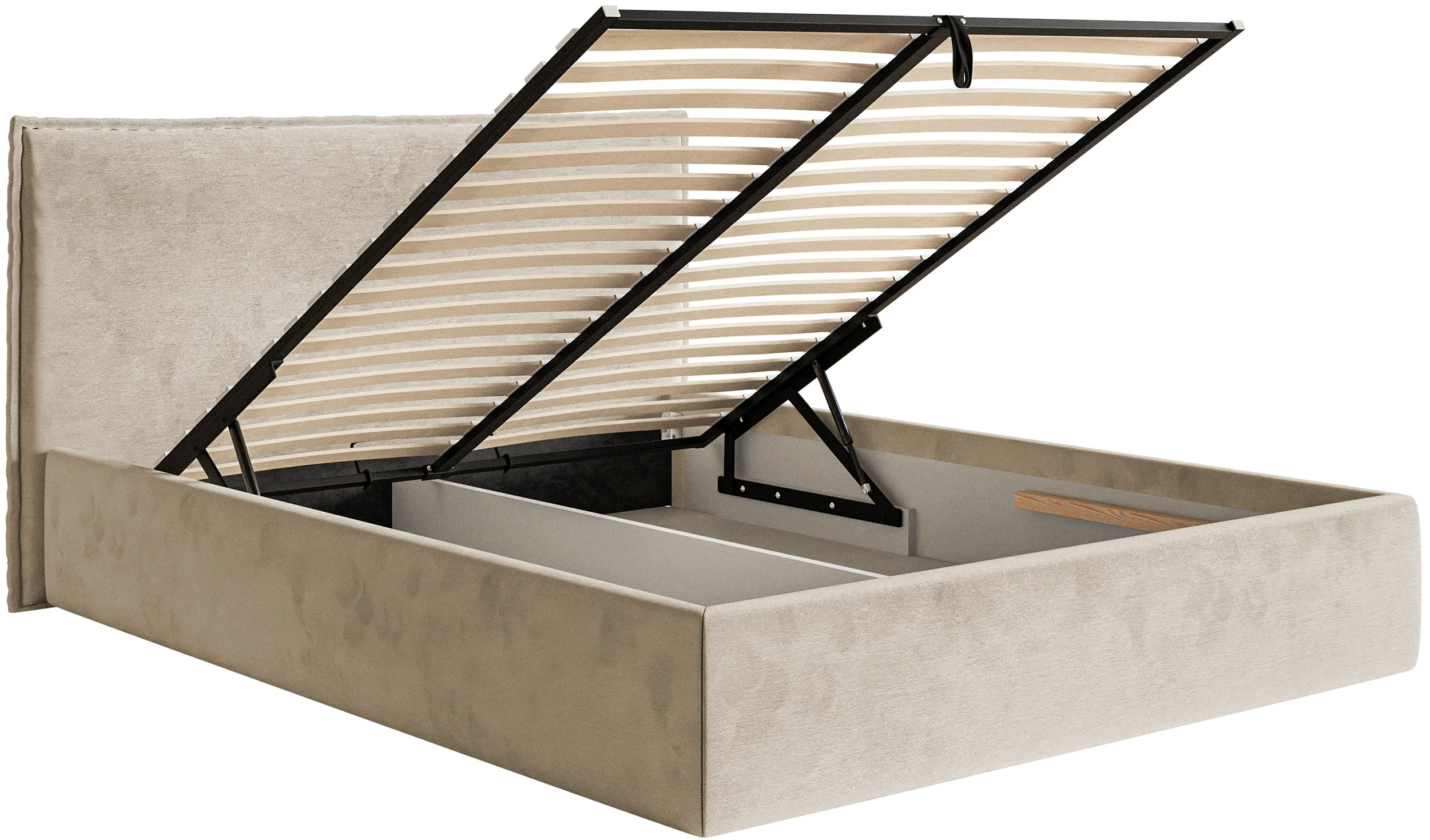 Łóżko tapicerowane 160x200 cm Softie Slim z pojemnikiem beżowe welur hydrofobowy stelaż metalowy - Image 6