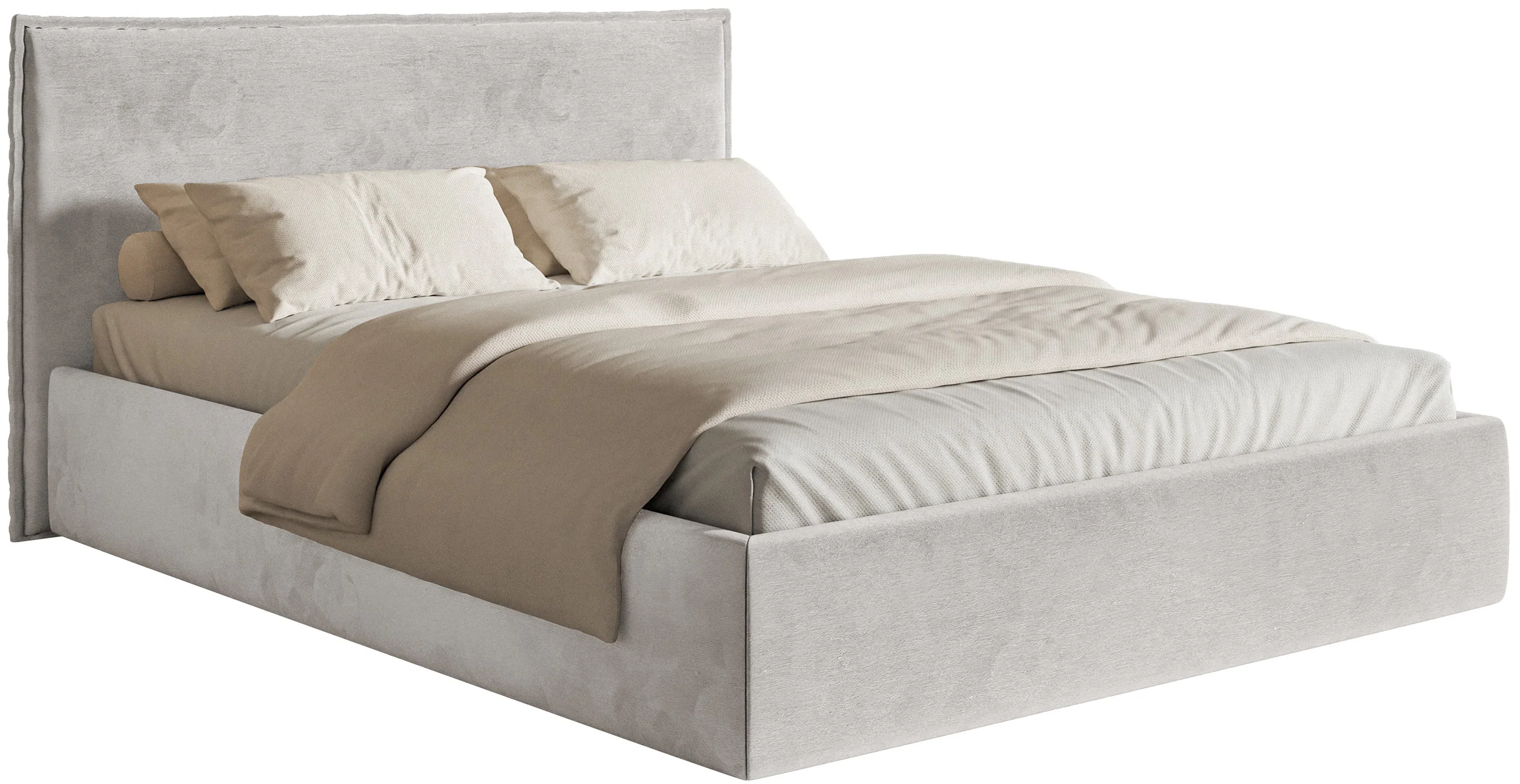 Łóżko tapicerowane 160x200 cm Softie Slim z pojemnikiem jasnoszare welur hydrofobowy stelaż metalowy