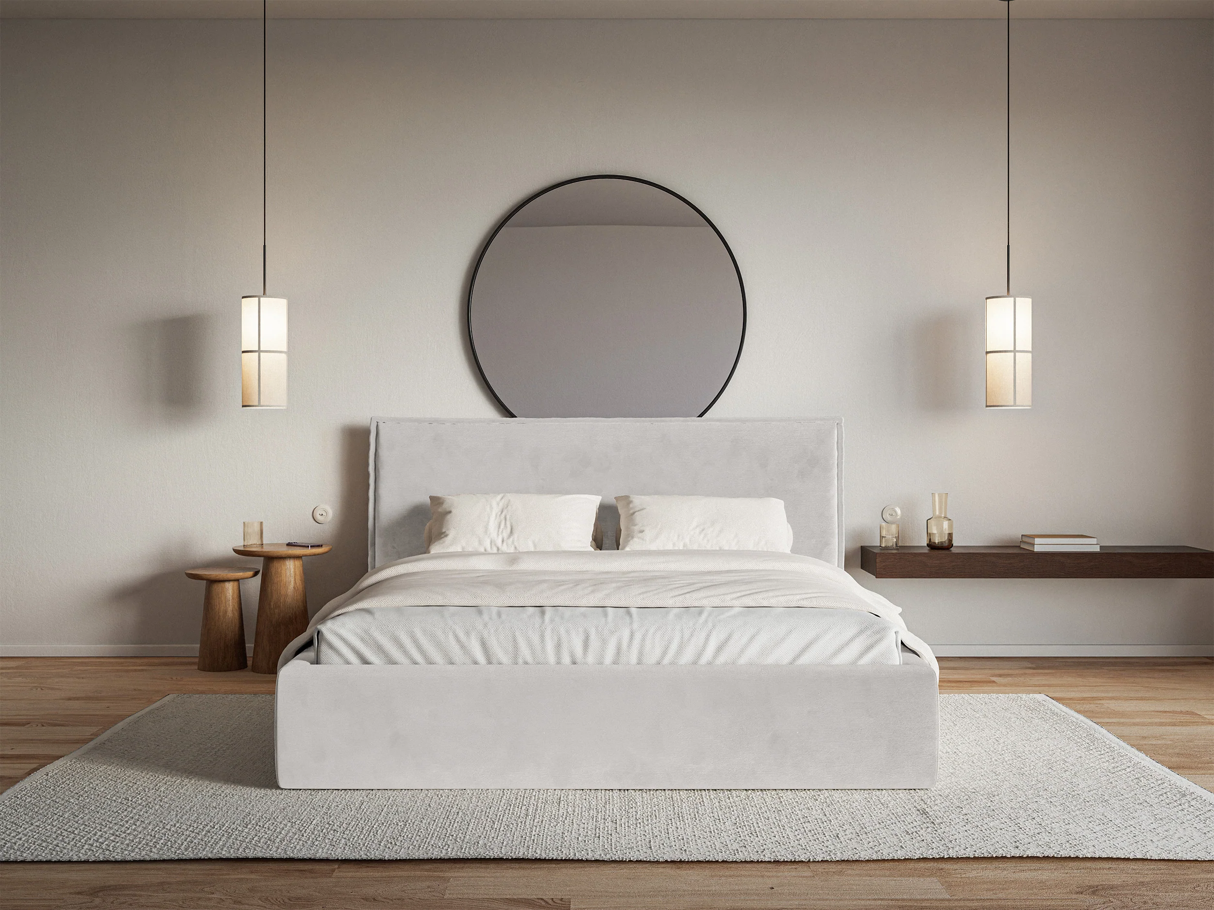 Łóżko tapicerowane 160x200 cm Softie z pojemnikiem jasnoszare welur hydrofobowy stelaż metalowy - Image 3