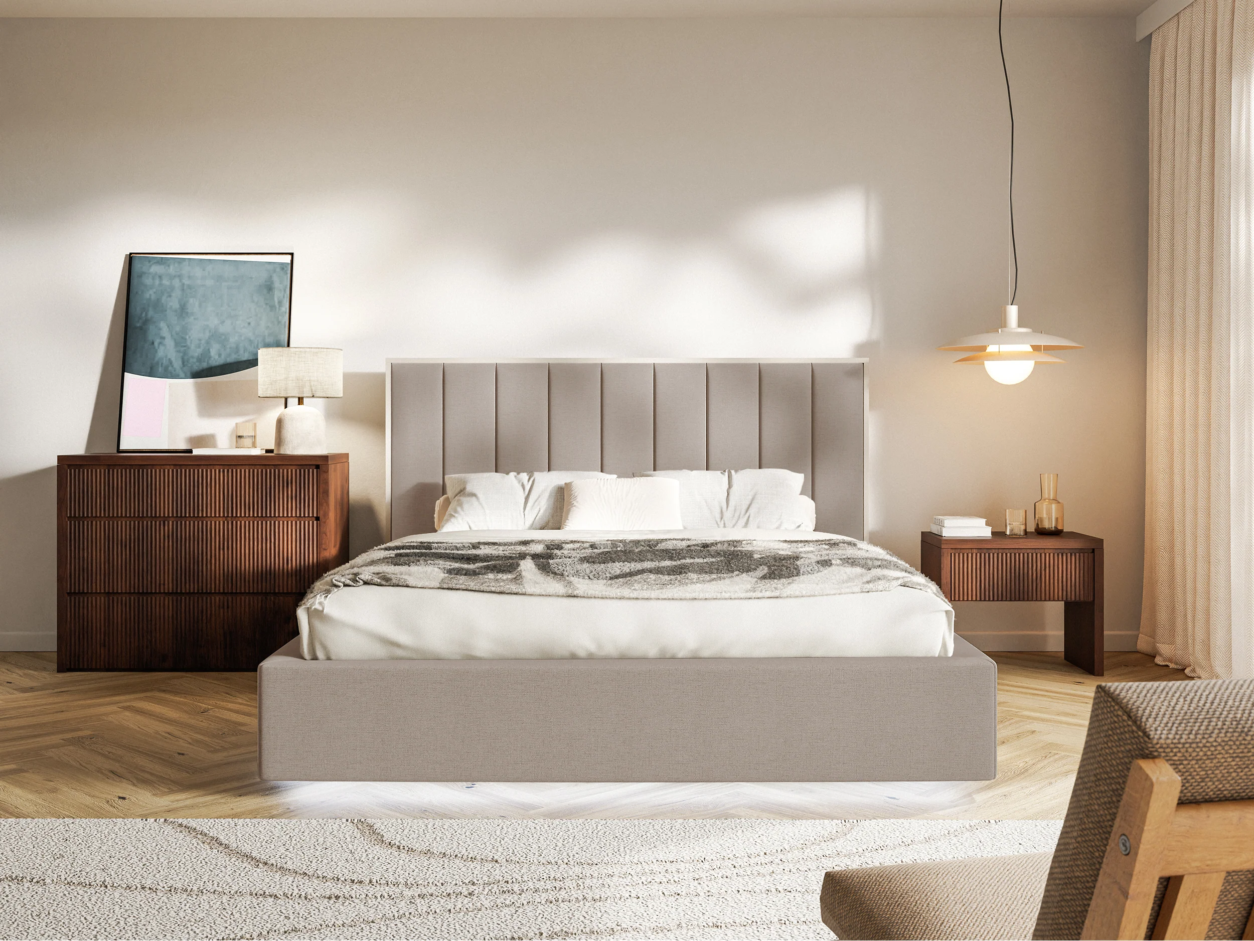 Łóżko tapicerowane 160x200 cm Togents z pojemnikiem i oświetleniem LED stelaż metalowy brązowe szenil hydrofobowy - Image 2