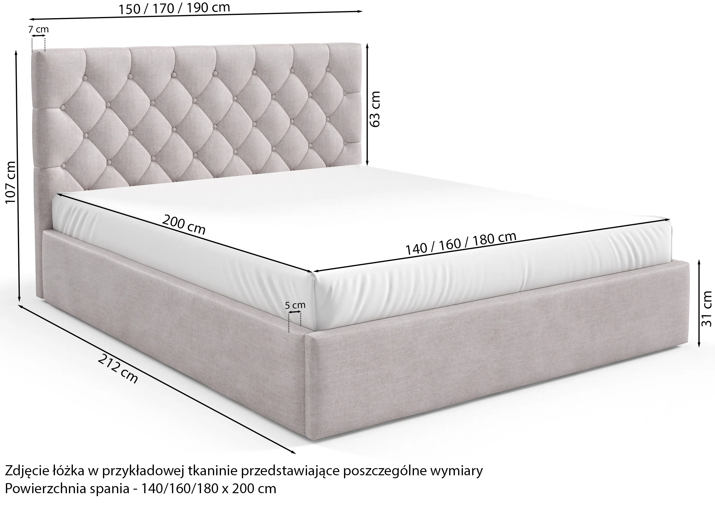 Łóżko tapicerowane 180x200 cm Aurevia z pojemnikiem jasnoszare welur - Image 7