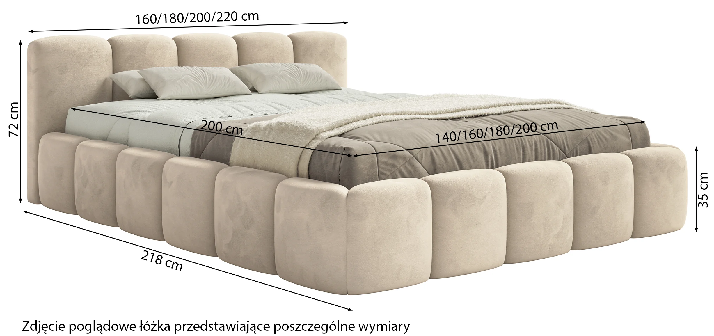 Łóżko tapicerowane 180x200 cm Cloudy Low z pojemnikiem beżowe welur hydrofobowy łatwoczyszczący stelaż metalowy - Image 6