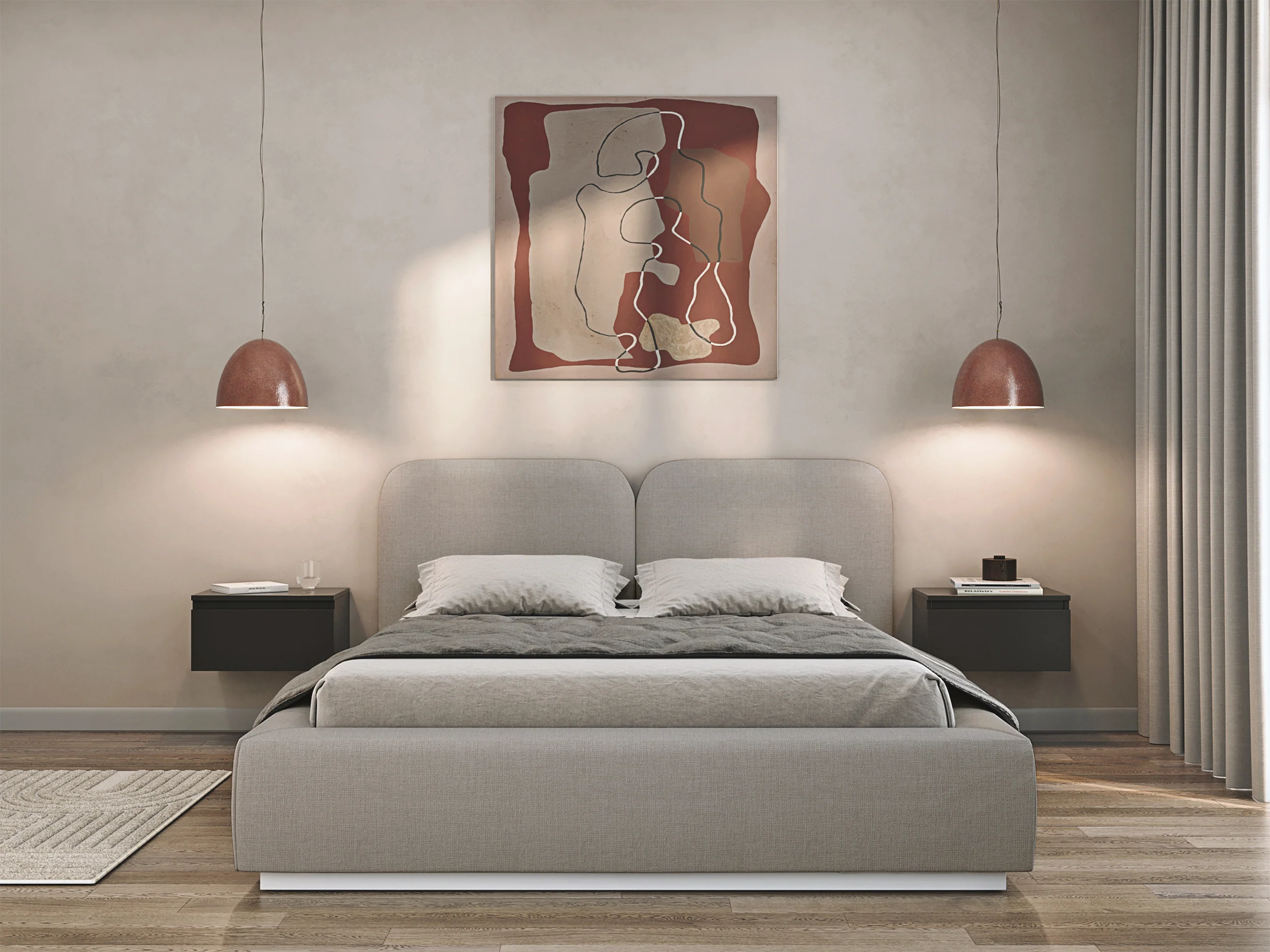Łóżko tapicerowane 180x200 cm Comoves ciemnobeżowe szenil - Image 3