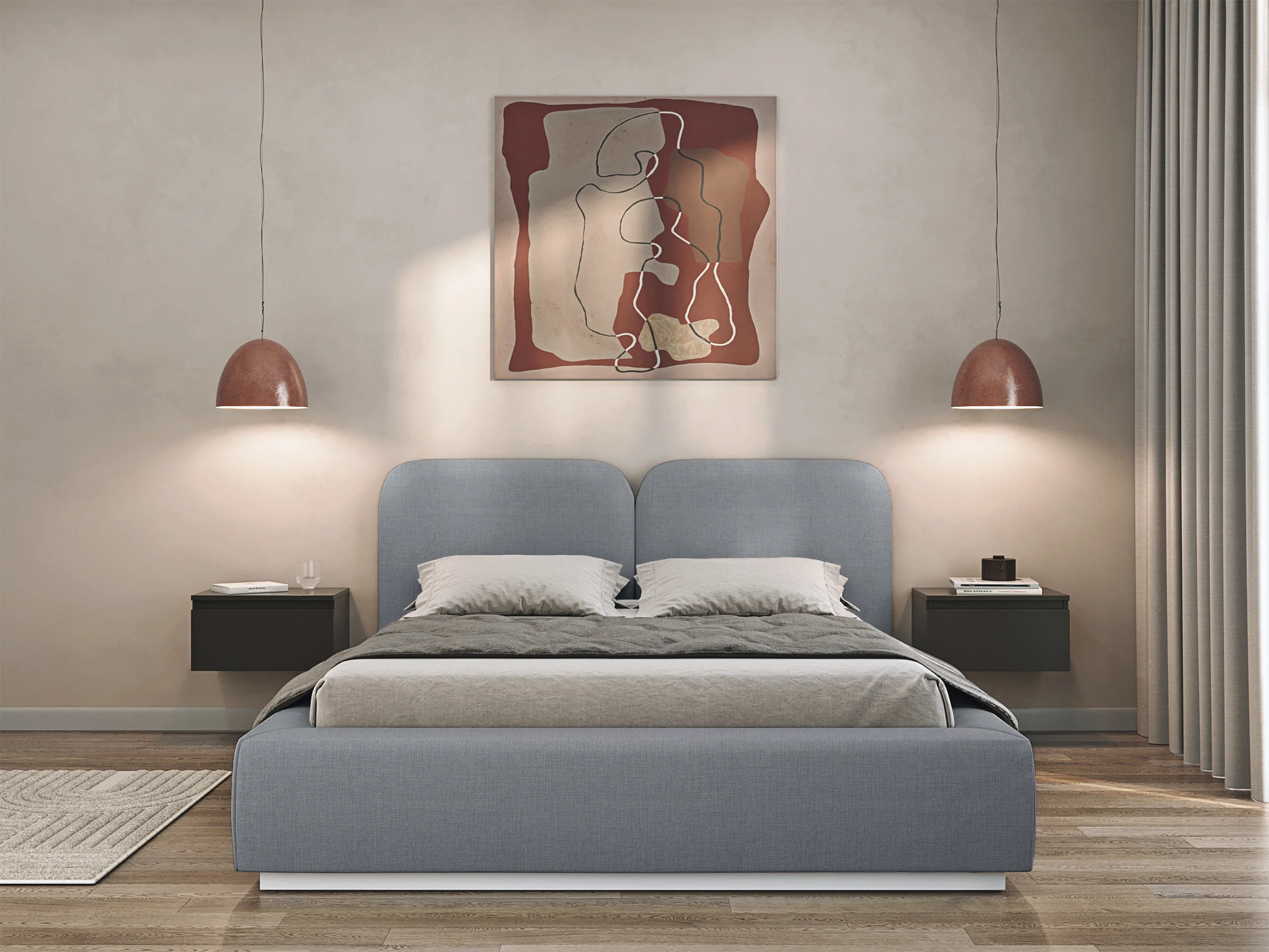 Łóżko tapicerowane 180x200 cm Comoves szare szenil - Image 3