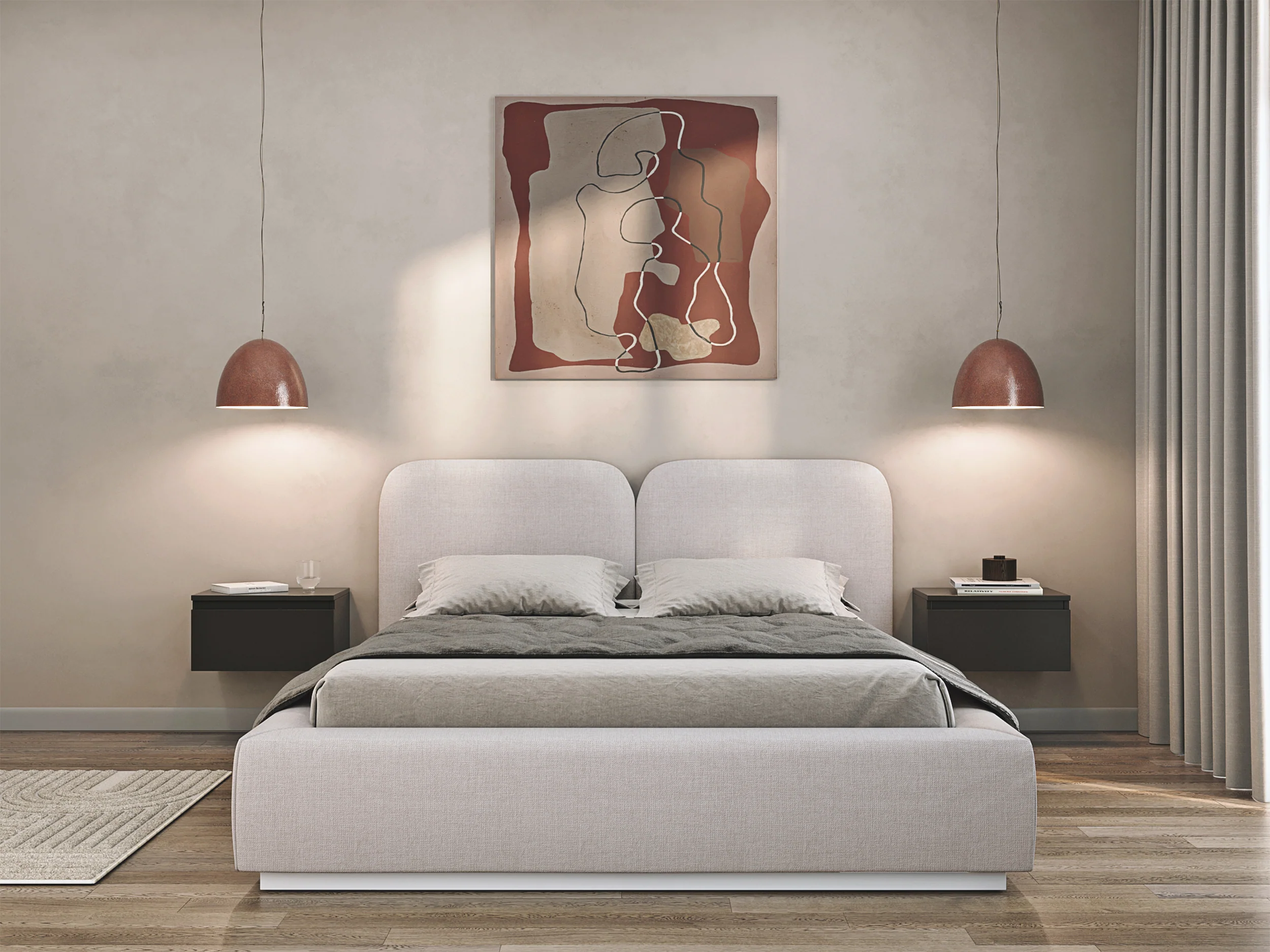 Łóżko tapicerowane 180x200 cm Comoves z pojemnikiem stelaż metalowy jasnobeżowe szenil - Image 3