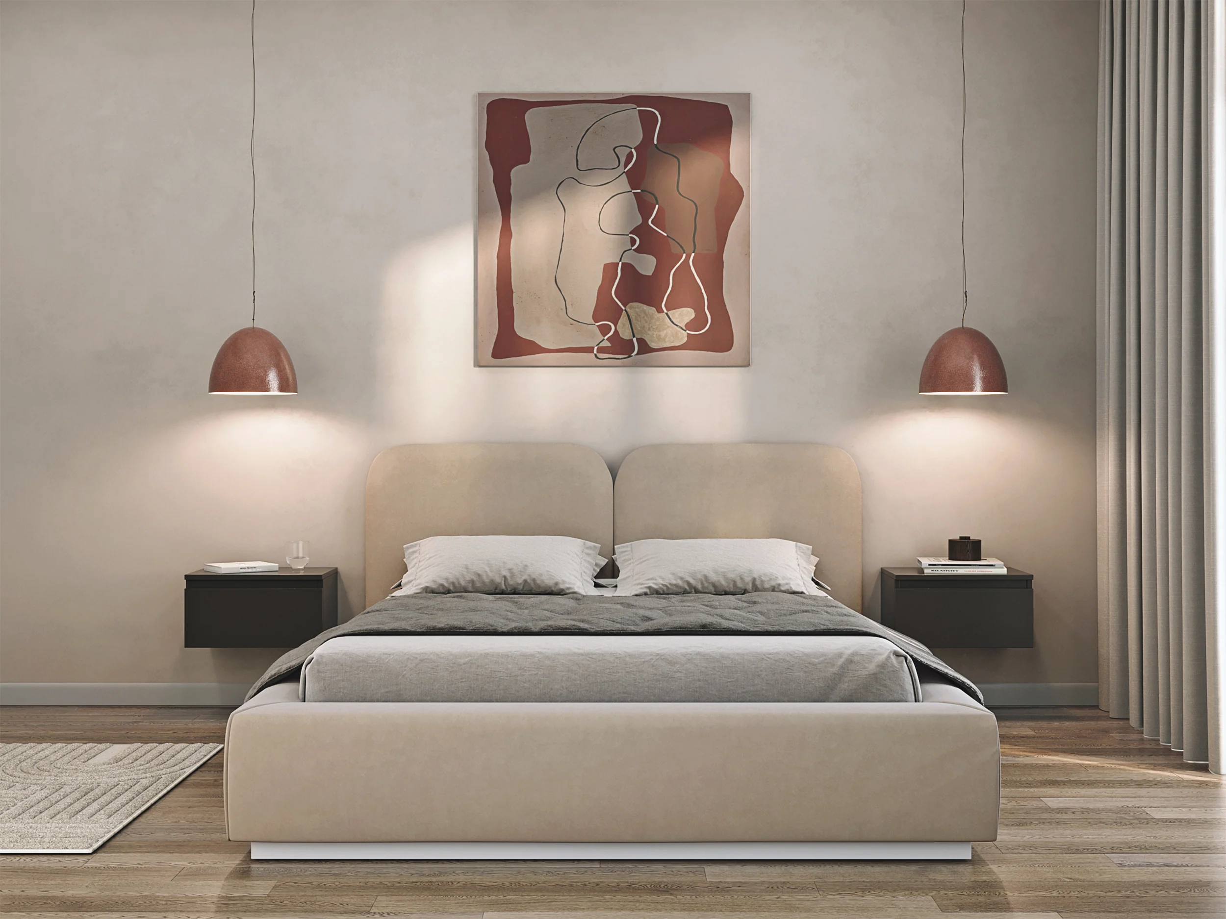 Łóżko tapicerowane 180x200 cm Comoves z pojemnikiem stelaż metalowy jasnobeżowe welur - Image 3