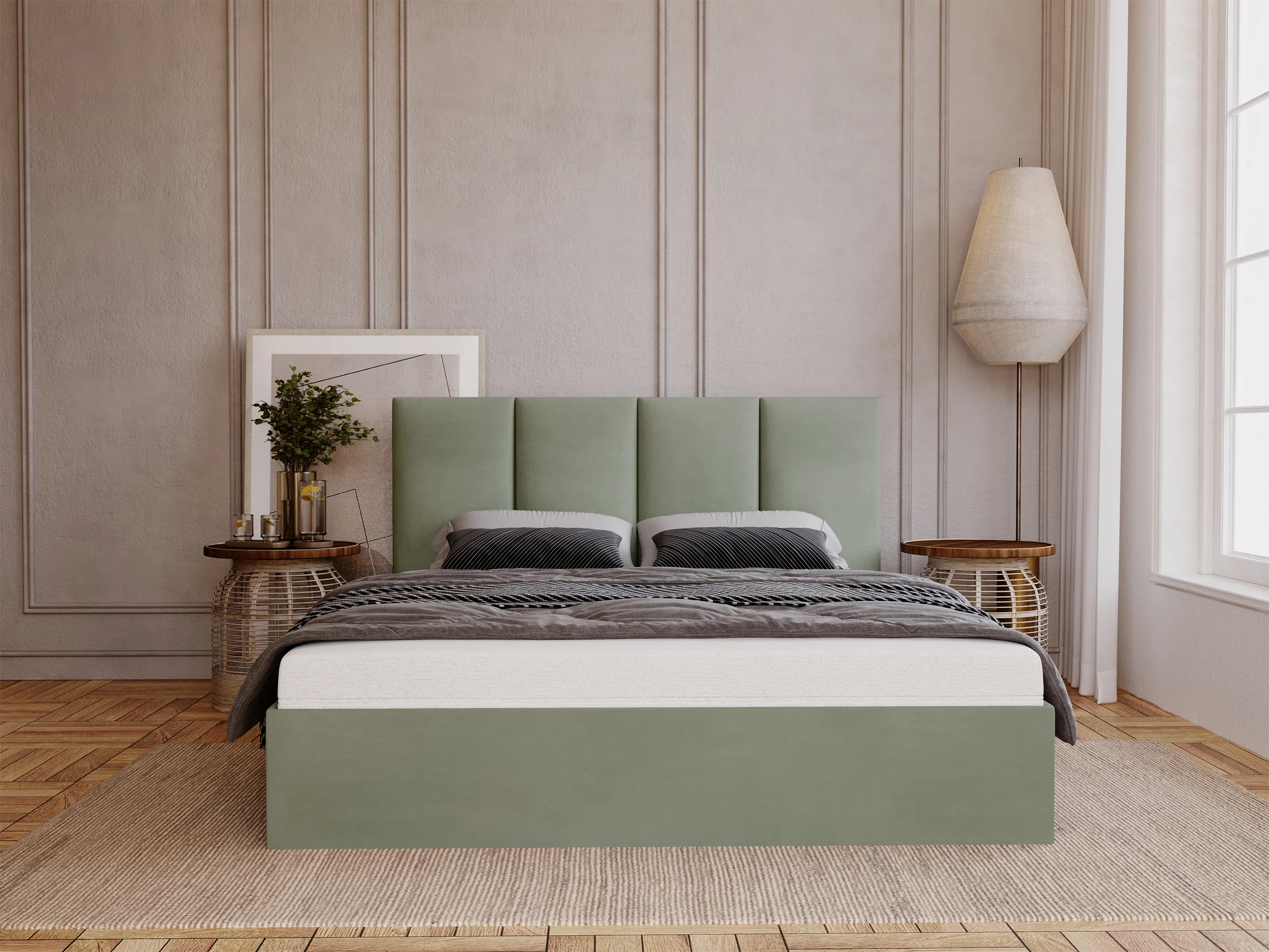 Łóżko tapicerowane 180x200 cm Drimmi z pojemnikiem eukaliptusowe velvet hydrofobowy - Image 2