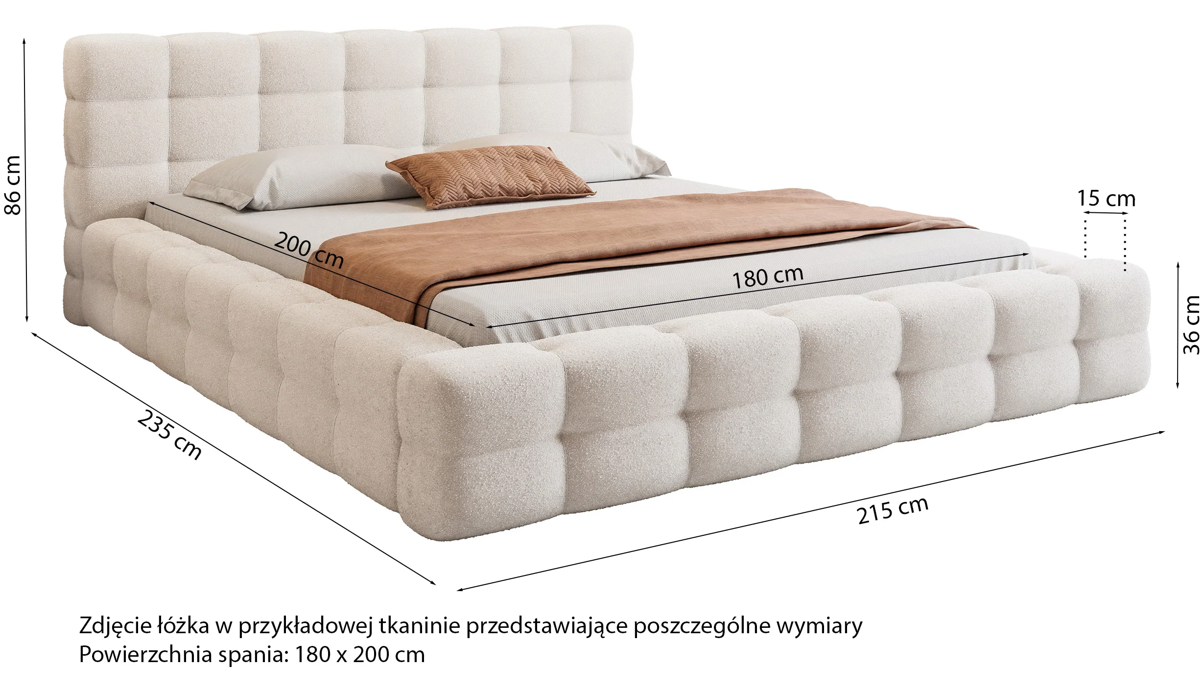 Łóżko tapicerowane 180x200 cm Floriso z pojemnikiem i metalowym stelażem szare boucle - Image 5