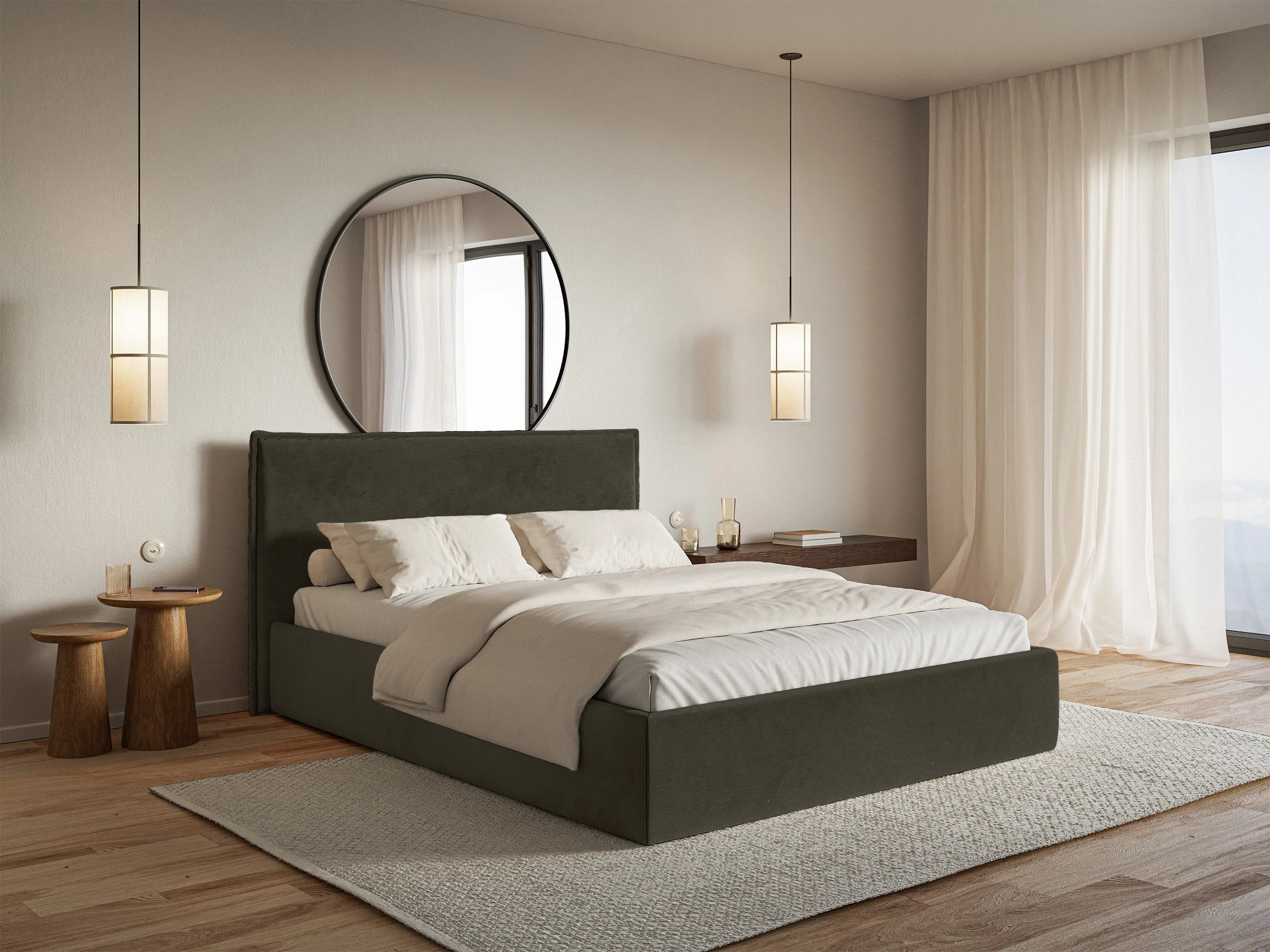 Łóżko tapicerowane 180x200 cm Softie Slim ciemnozielone welur hydrofobowy - Image 2