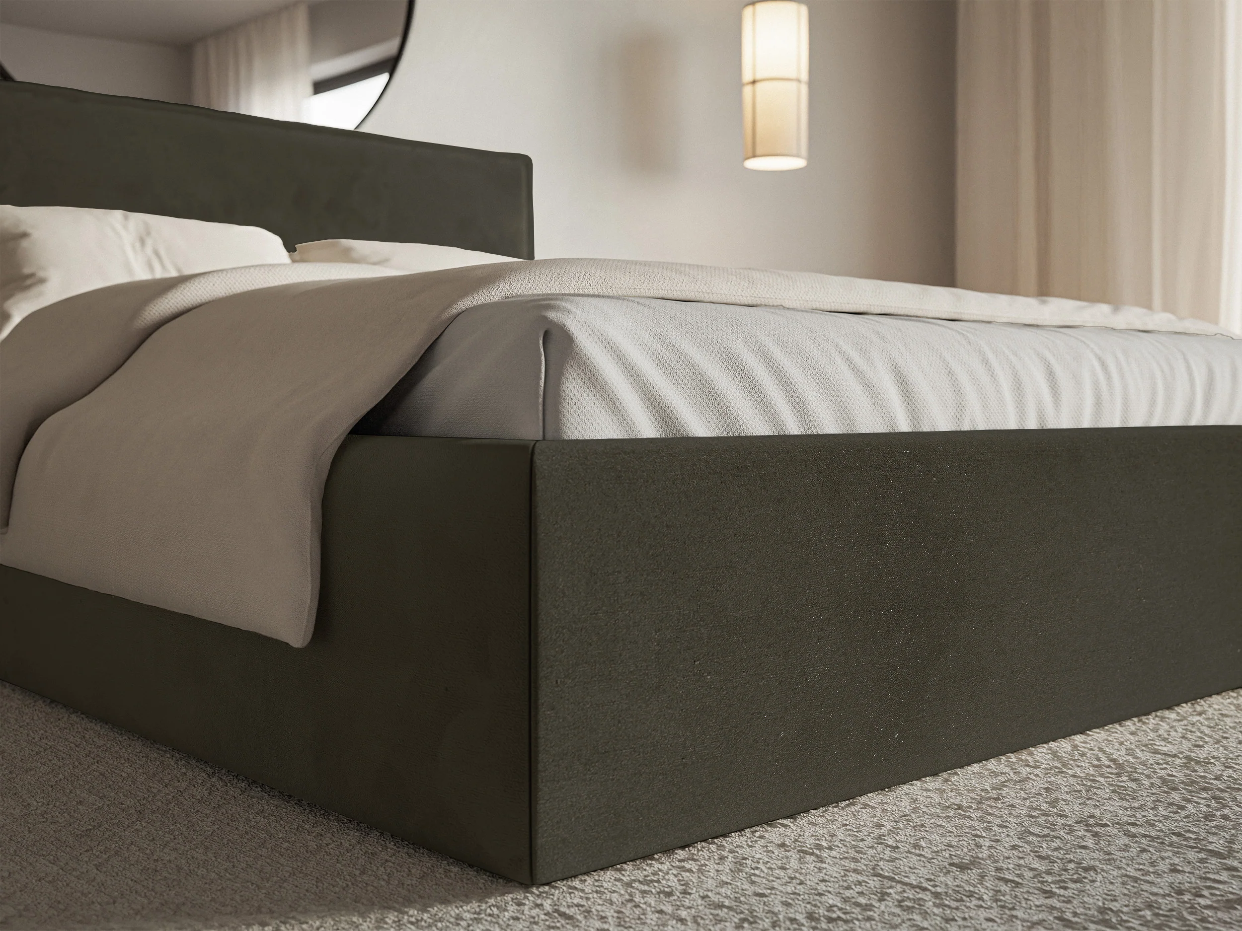 Łóżko tapicerowane 180x200 cm Softie Slim ciemnozielone welur hydrofobowy - Image 5