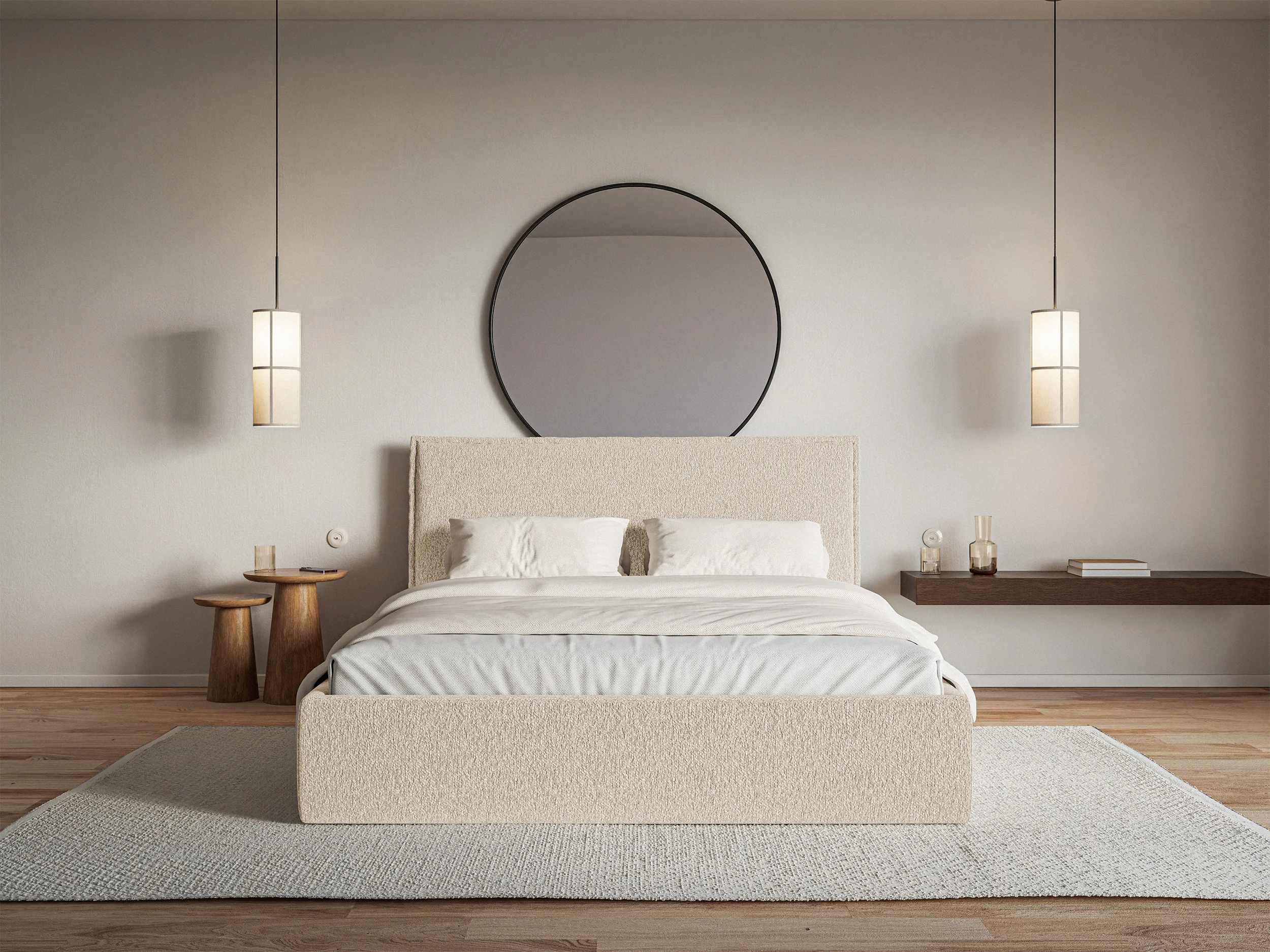 Łóżko tapicerowane 180x200 cm Softie Slim jasnobeżowe szenil - Image 3