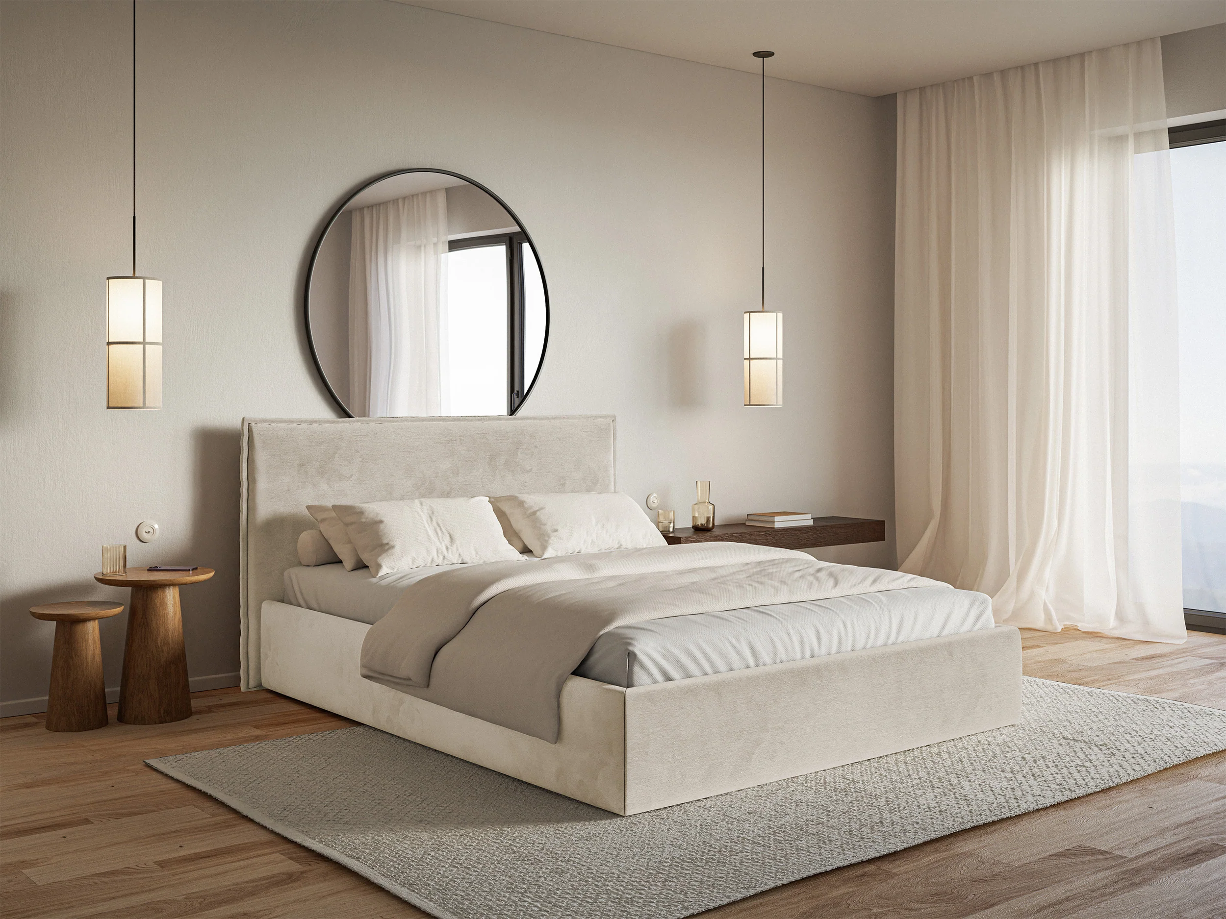 Łóżko tapicerowane 180x200 cm Softie Slim z pojemnikiem beżowe welur hydrofobowy stelaż metalowy - Image 2