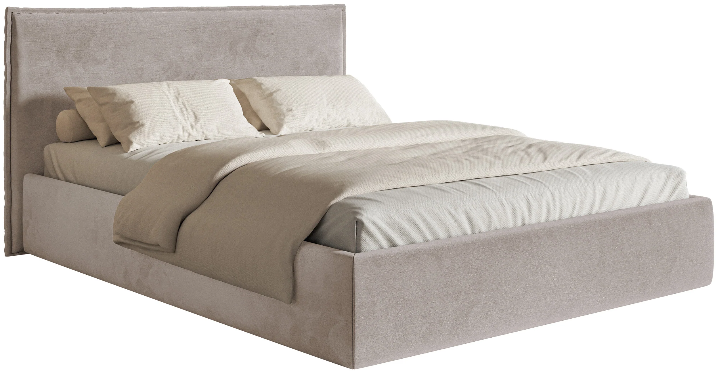 Łóżko tapicerowane 180x200 cm Softie Slim z pojemnikiem szarobrązowe welur hydrofobowy stelaż metalowy