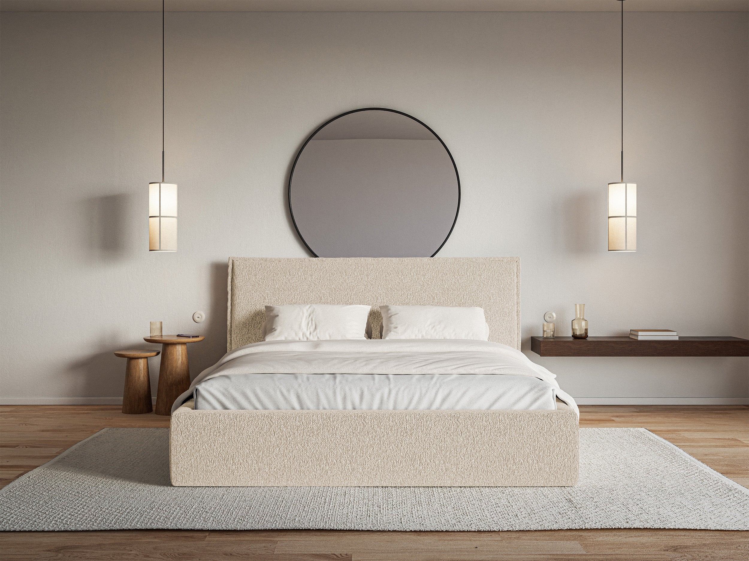 Łóżko tapicerowane 180x200 cm Softie z pojemnikiem jasnobeżowe szenil stelaż metalowy - Image 3