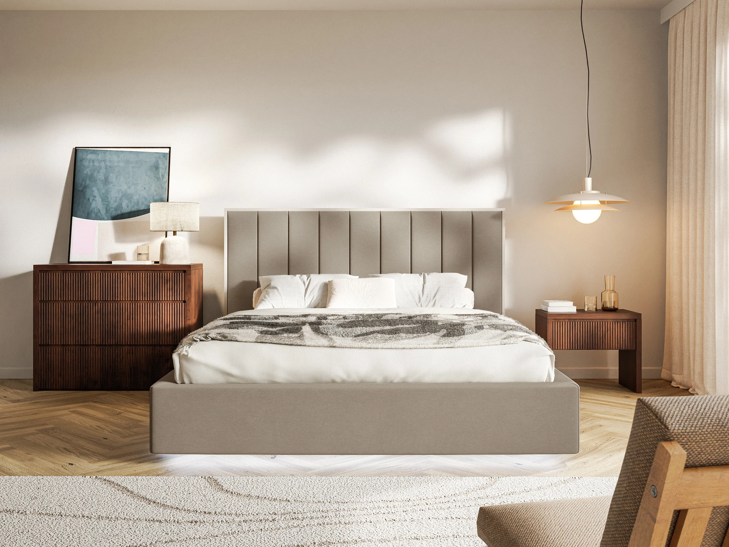 Łóżko tapicerowane 180x200 cm Togents z pojemnikiem i oświetleniem LED stelaż metalowy brązowe welur hydrofobowy - Image 3