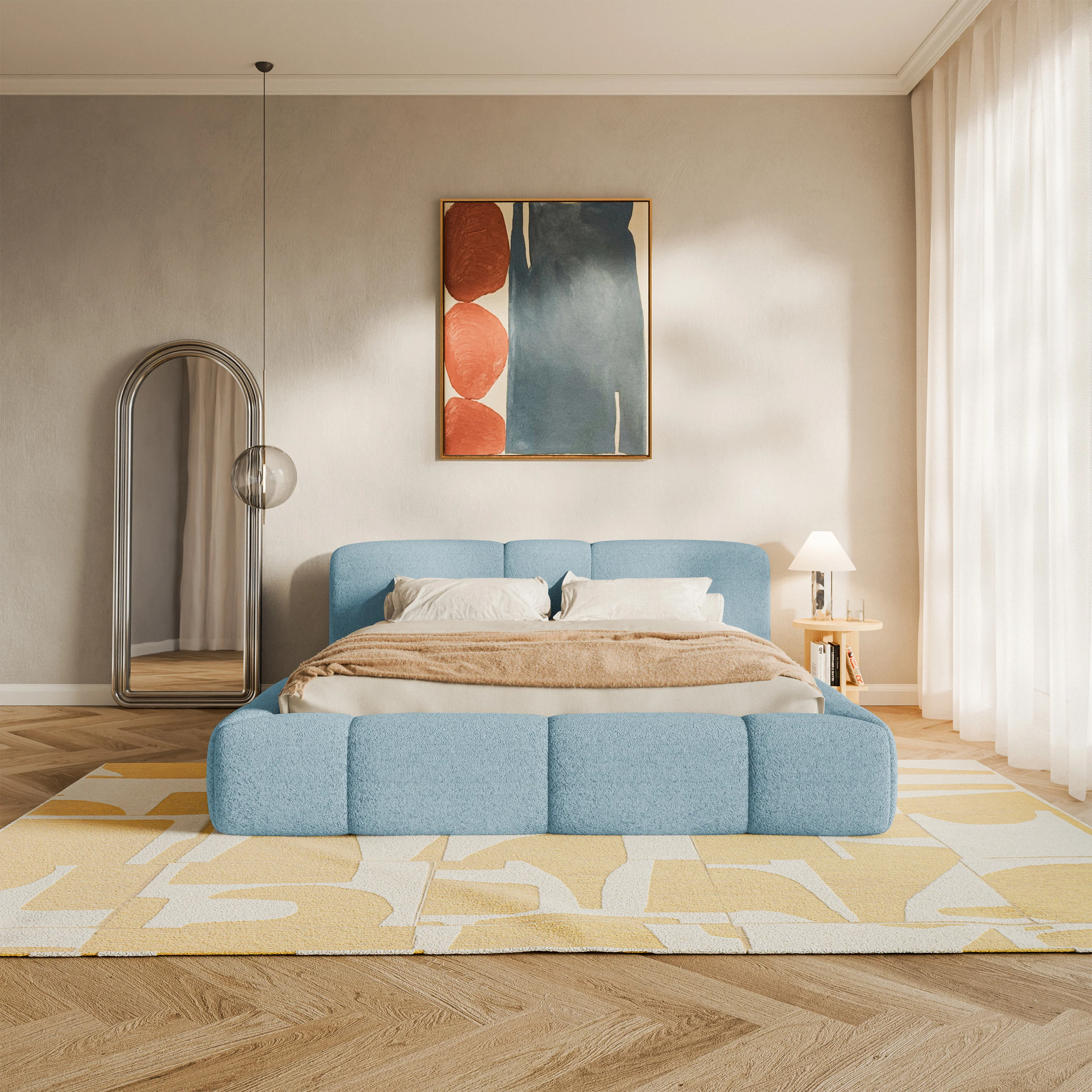 Łóżko tapicerowane 200x200 cm Bowia błękitne plusz - Image 6