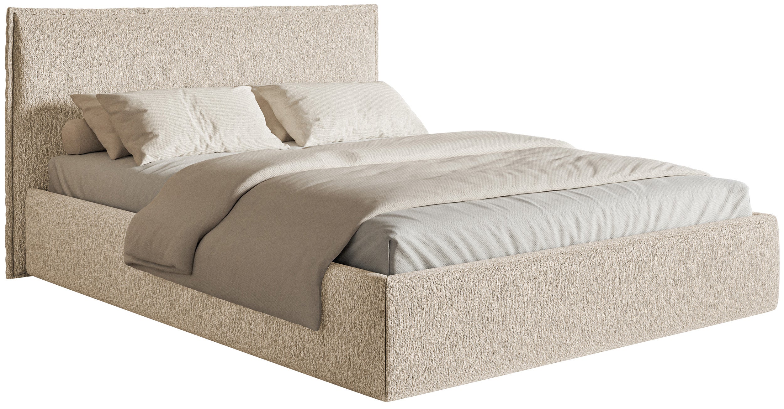 Łóżko tapicerowane 200x200 cm Softie Slim jasnobeżowe szenil