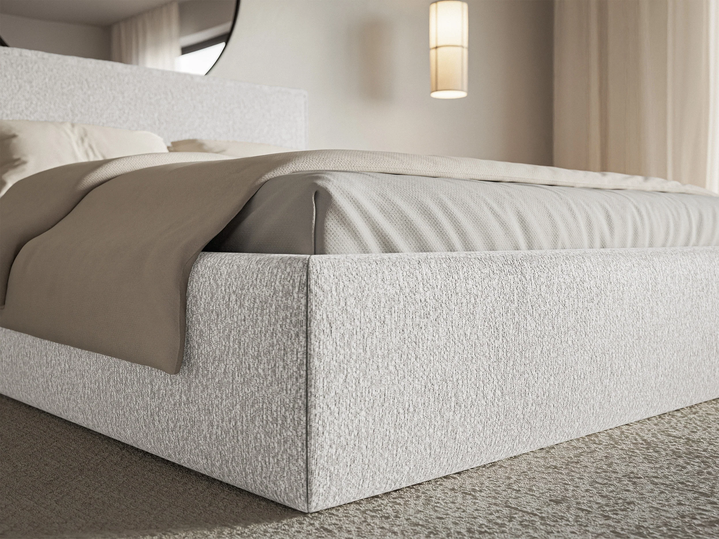 Łóżko tapicerowane 200x200 cm Softie Slim jasnoszare szenil - Image 5