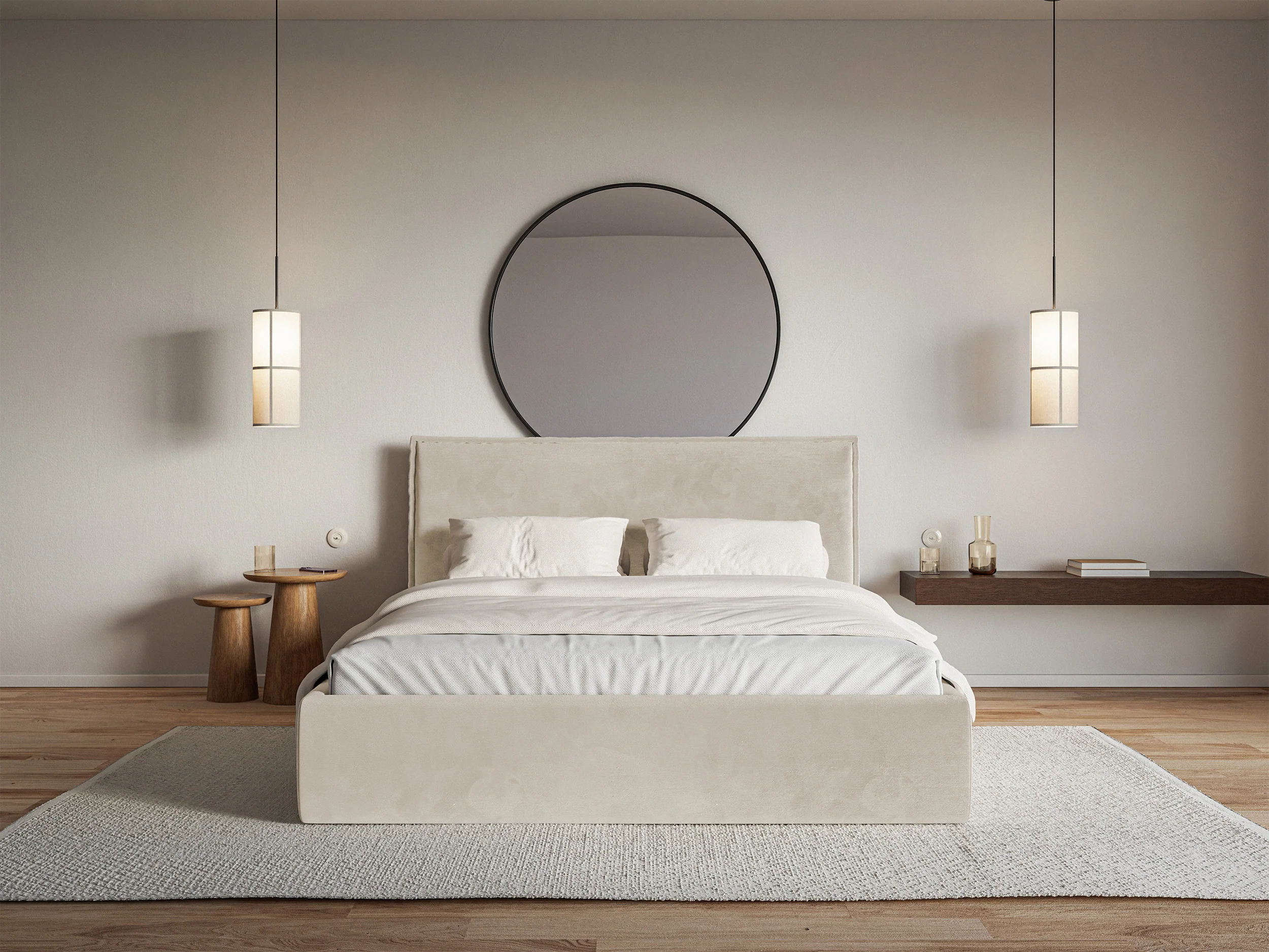 Łóżko tapicerowane 200x200 cm Softie Slim z pojemnikiem beżowe welur hydrofobowy stelaż metalowy - Image 3