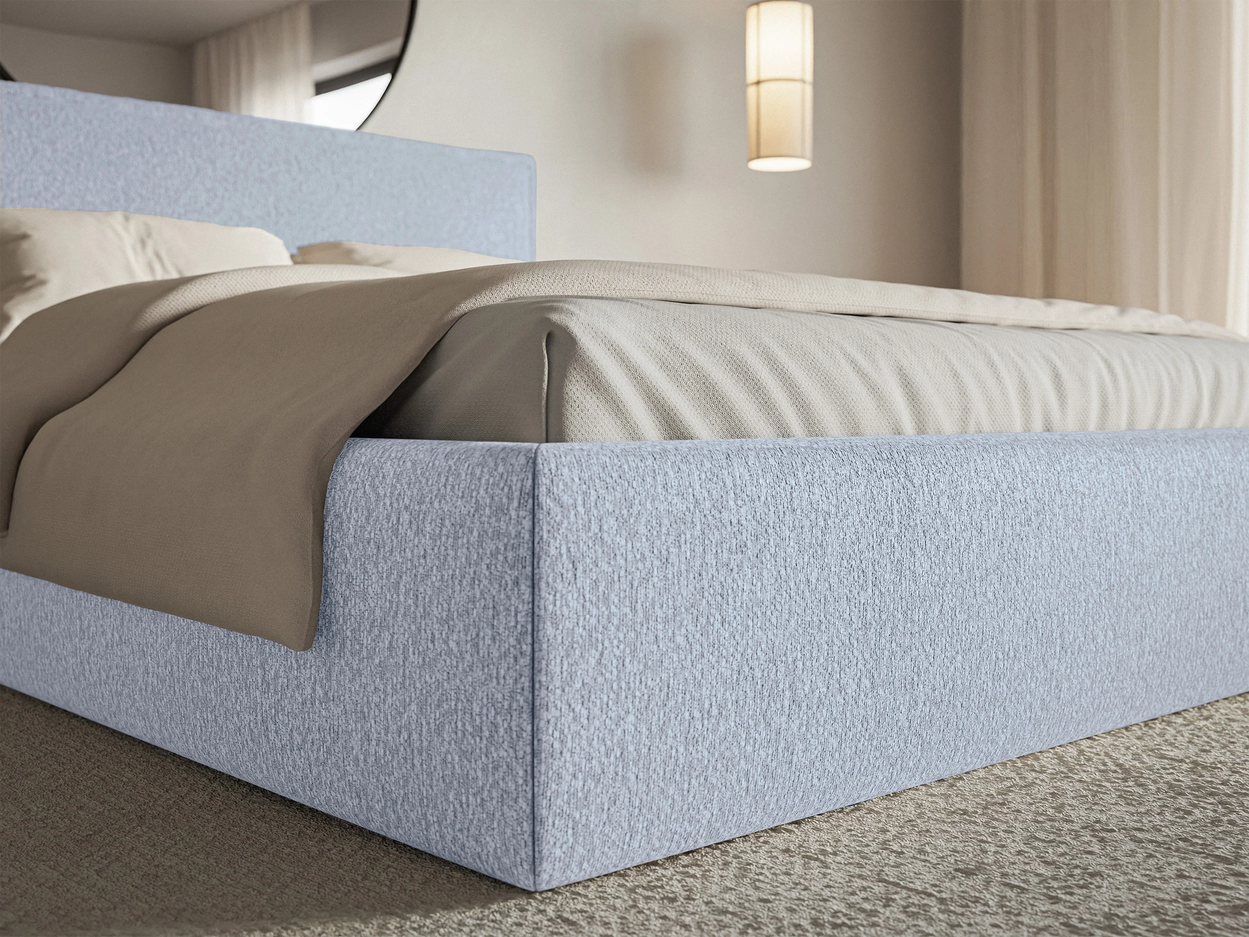 Łóżko tapicerowane 200x200 cm Softie Slim z pojemnikiem błękitne szenil stelaż metalowy - Image 5