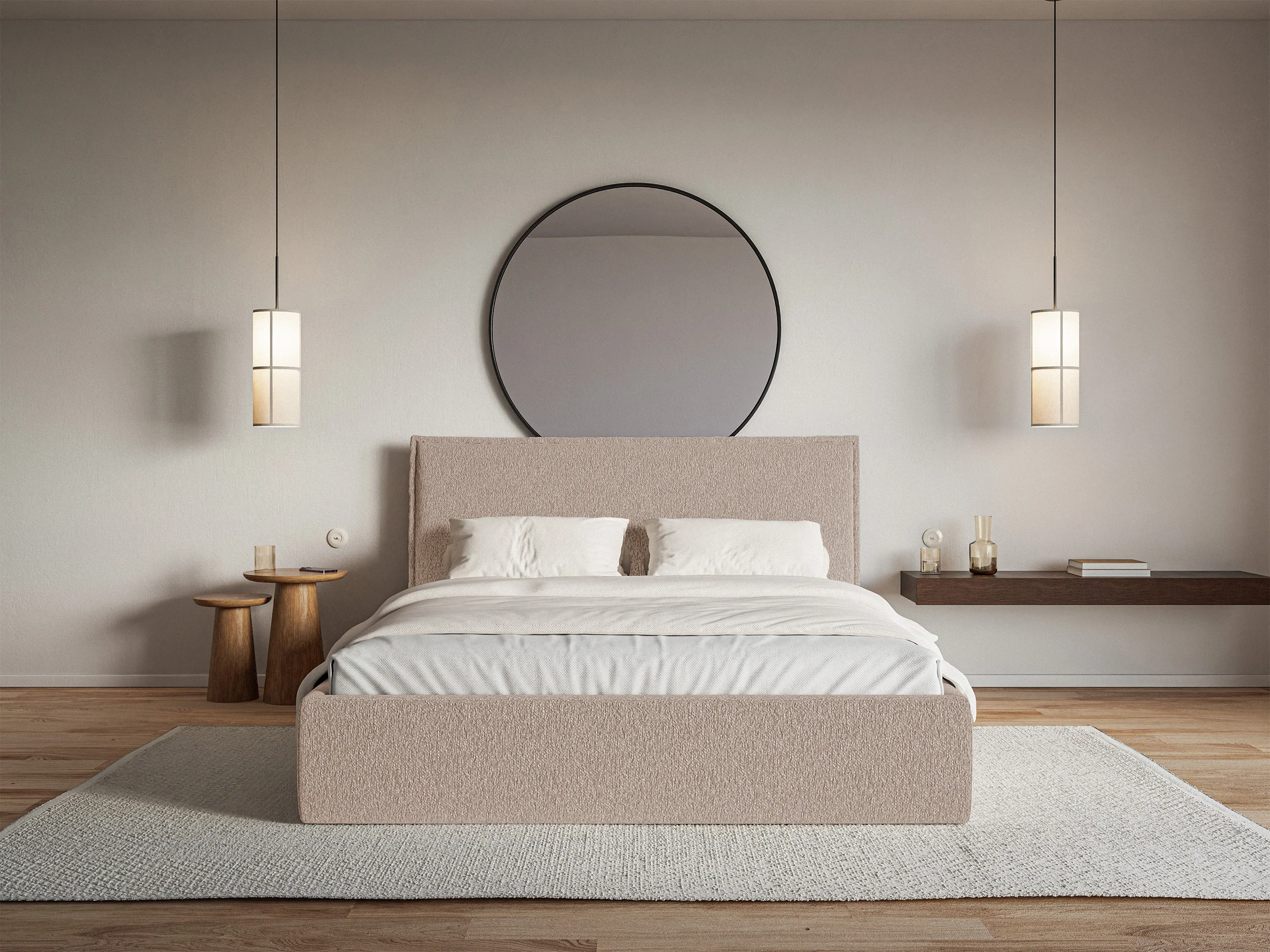 Łóżko tapicerowane 200x200 cm Softie Slim z pojemnikiem ciemnobeżowe szenil stelaż metalowy - Image 3