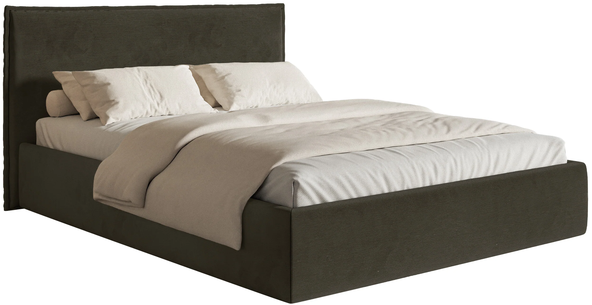 Łóżko tapicerowane 200x200 cm Softie Slim z pojemnikiem ciemnozielone welur hydrofobowy stelaż metalowy