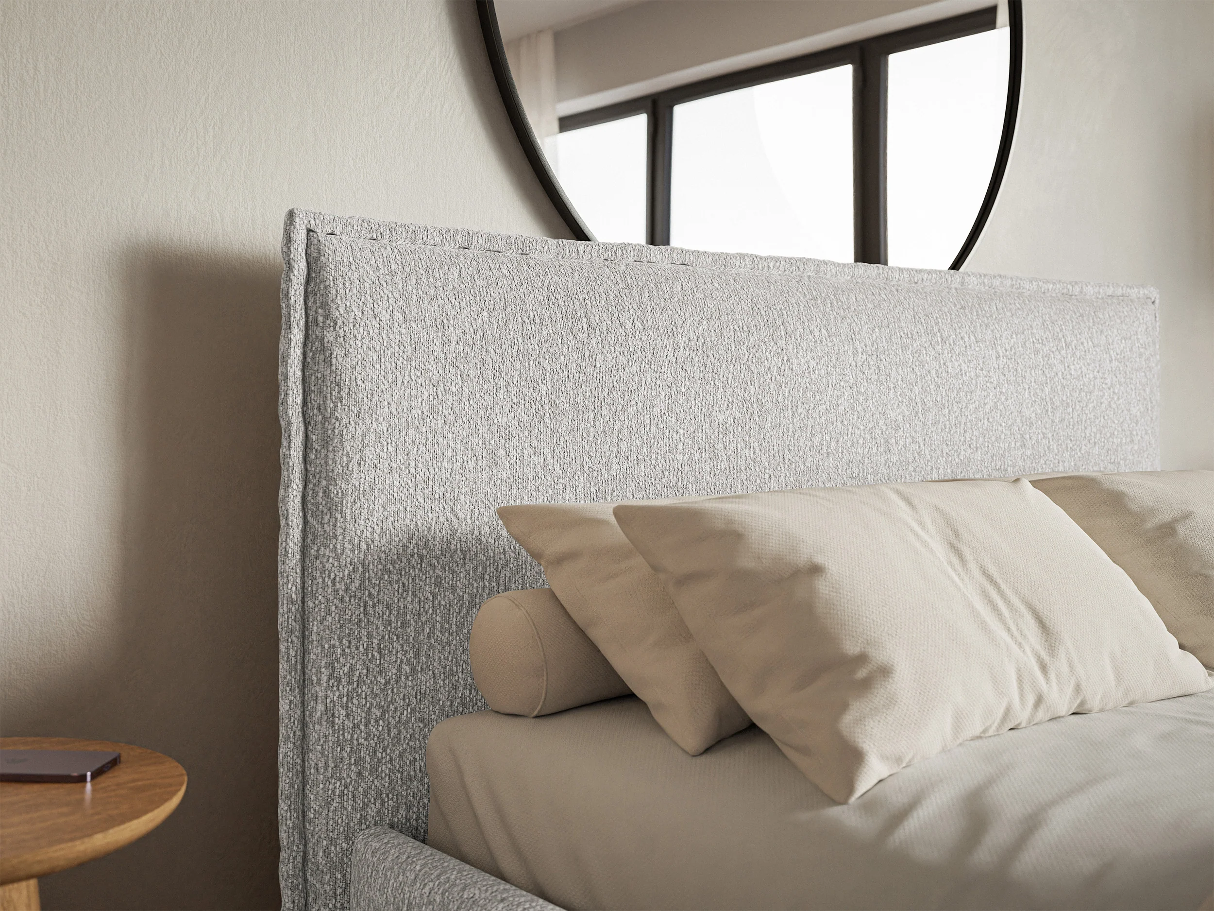 Łóżko tapicerowane 200x200 cm Softie Slim z pojemnikiem jasnoszare szenil stelaż metalowy - Image 4