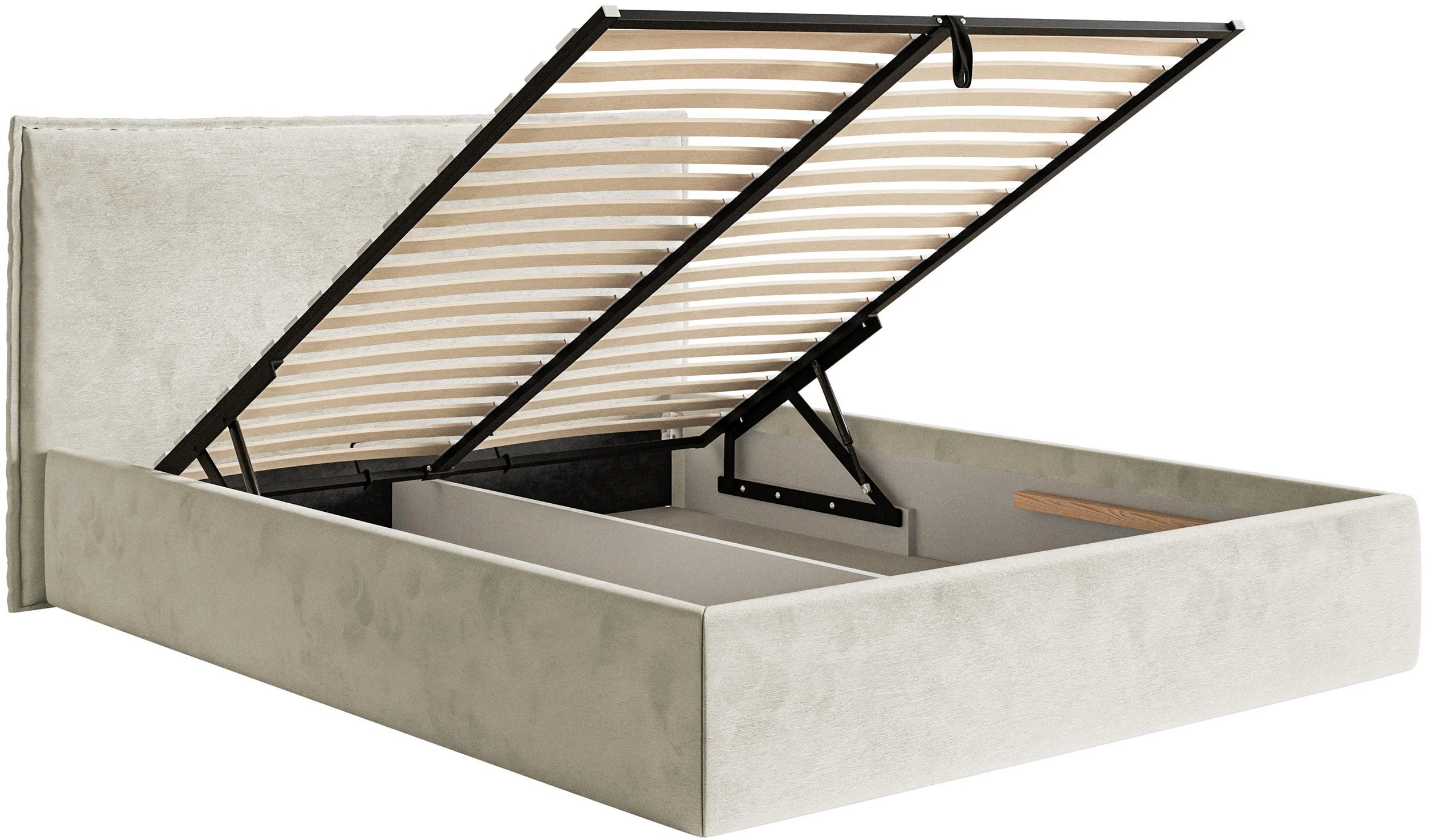 Łóżko tapicerowane 200x200 cm Softie Slim z pojemnikiem szarobeżowe welur hydrofobowy stelaż metalowy - Image 6