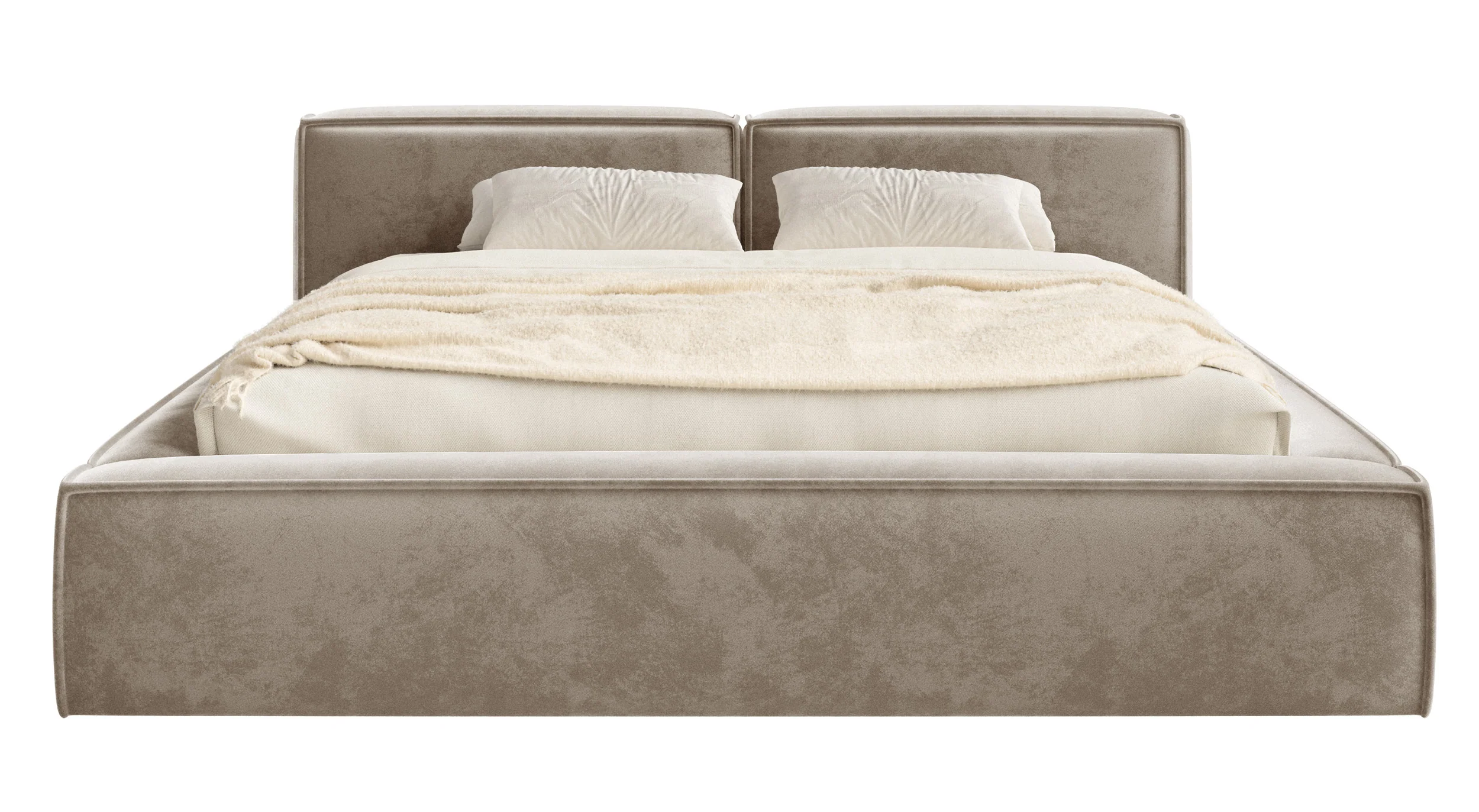 Łóżko tapicerowane 200x200 cm Tilves Slim Low z pojemnikiem stelaż metalowy jasnobrązowe welur - Image 5