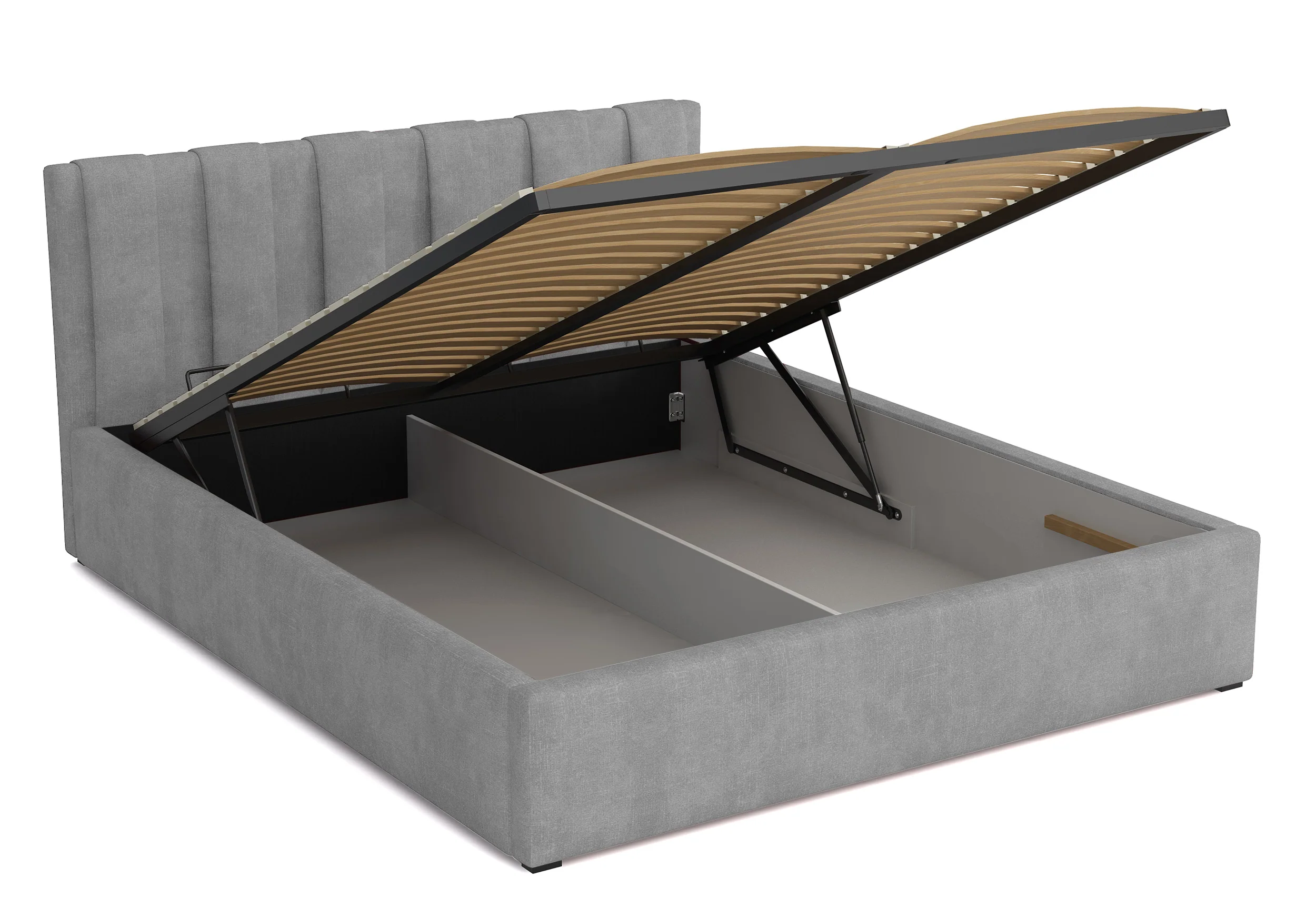 Łóżko tapicerowane 200x200 cm Walence z pojemnikiem stelaż metalowy jasnoszare welur hydrofobowy - Image 3