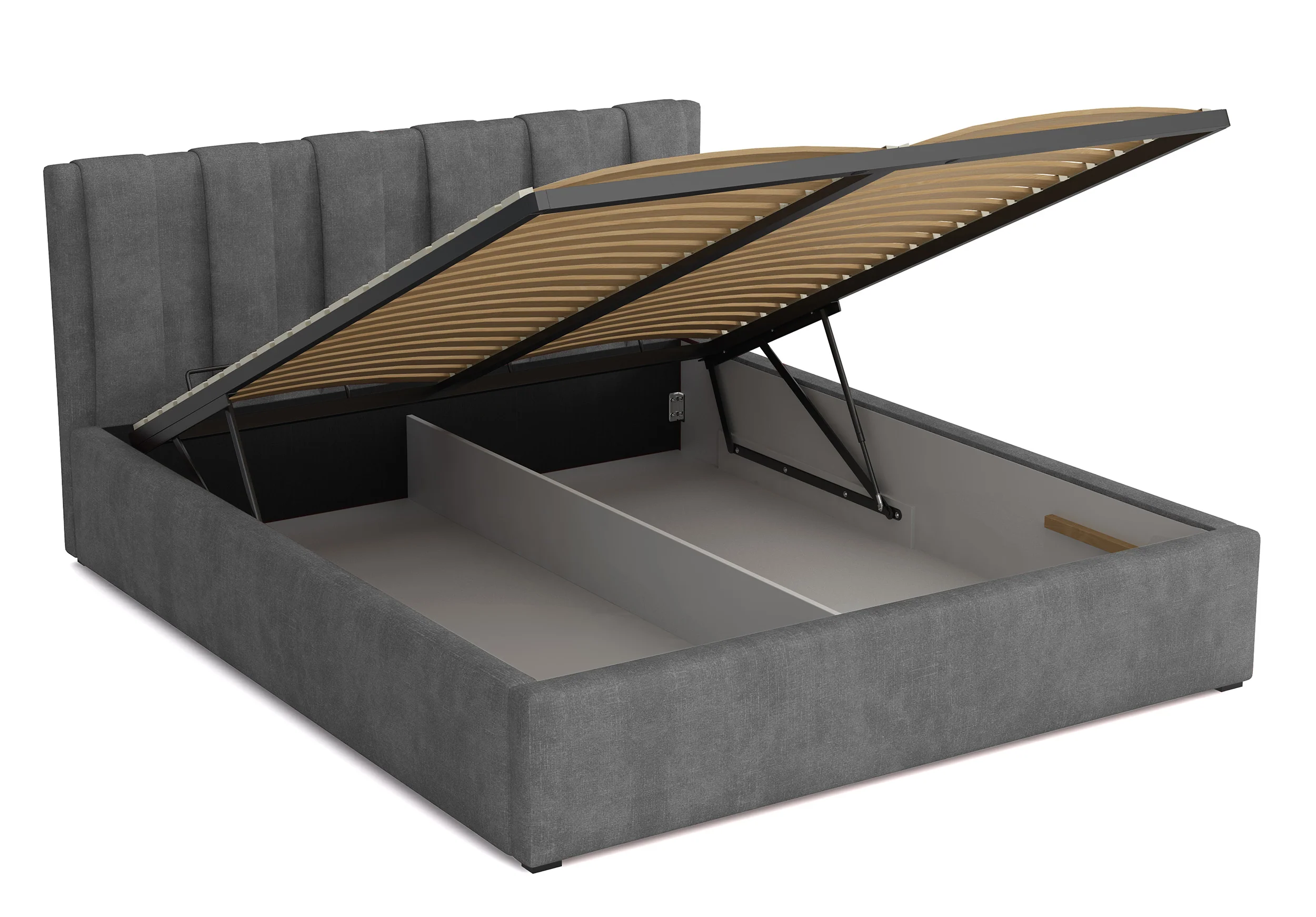 Łóżko tapicerowane 200x200 cm Walence z pojemnikiem stelaż metalowy szare welur hydrofobowy - Image 3