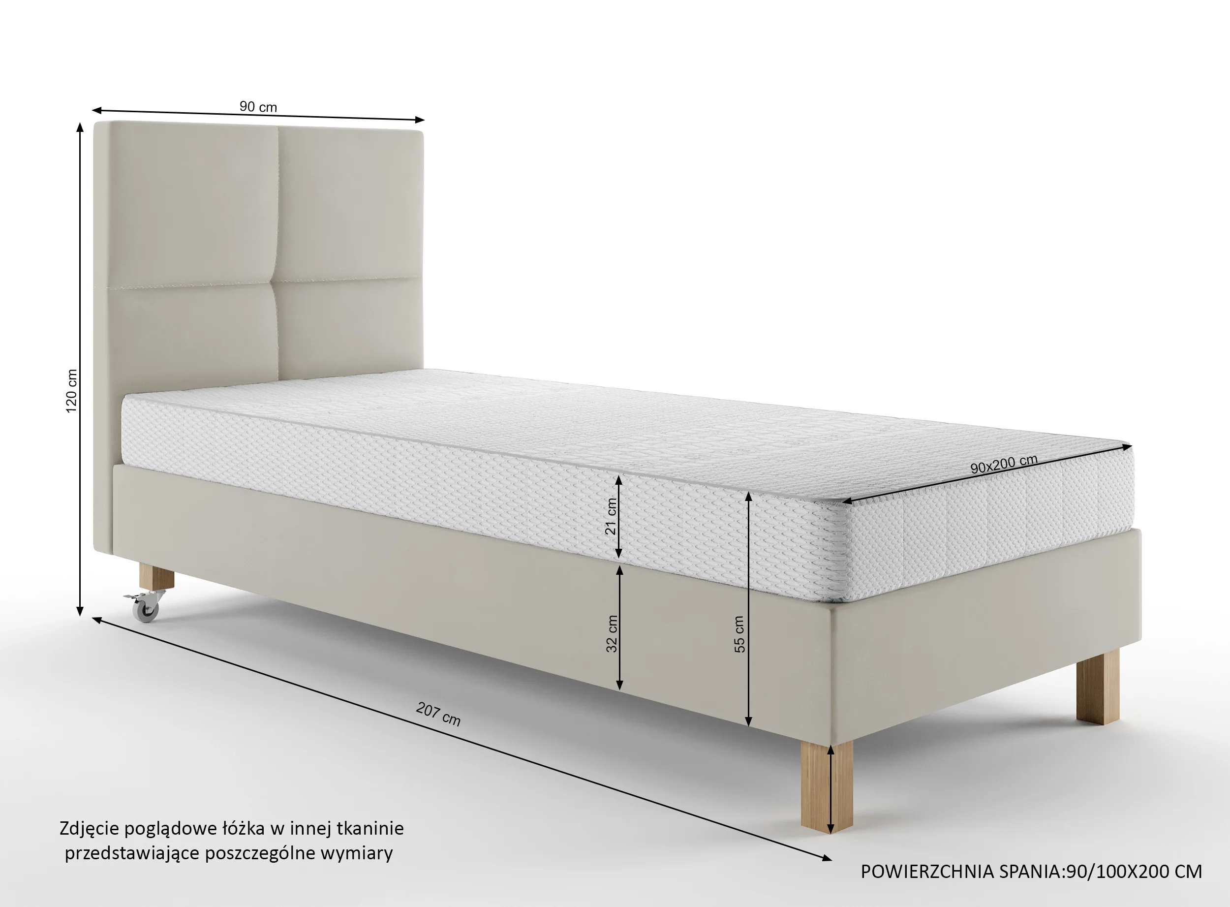 Łóżko tapicerowane 90x200 cm Donbay z wezgłowiem panelowym i materacem kieszeniowym ciemnobrązowe welur hydrofobowy - Image 6