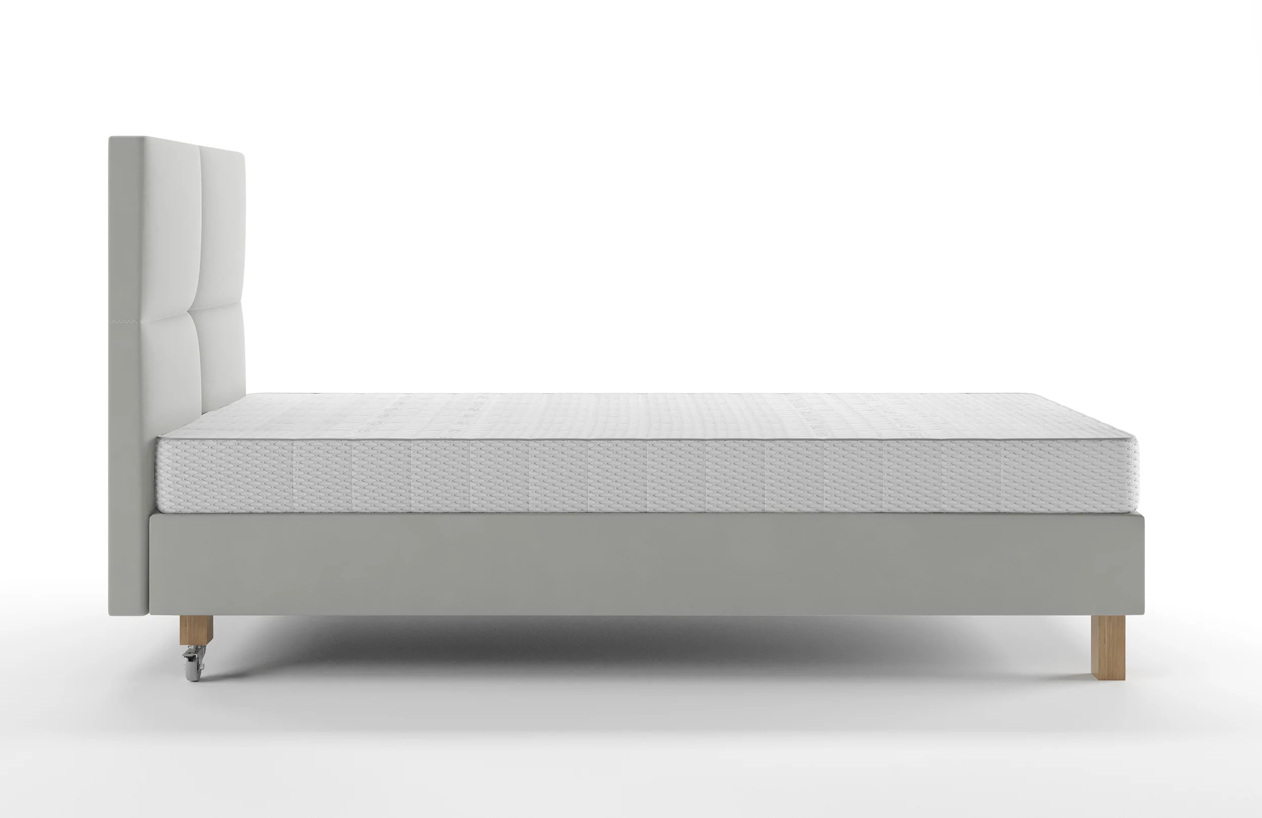 Łóżko tapicerowane 90x200 cm Donbay z wezglowiem panelowym i materacem kieszeniowym jasnoszare welur hydrofobowy - Image 3
