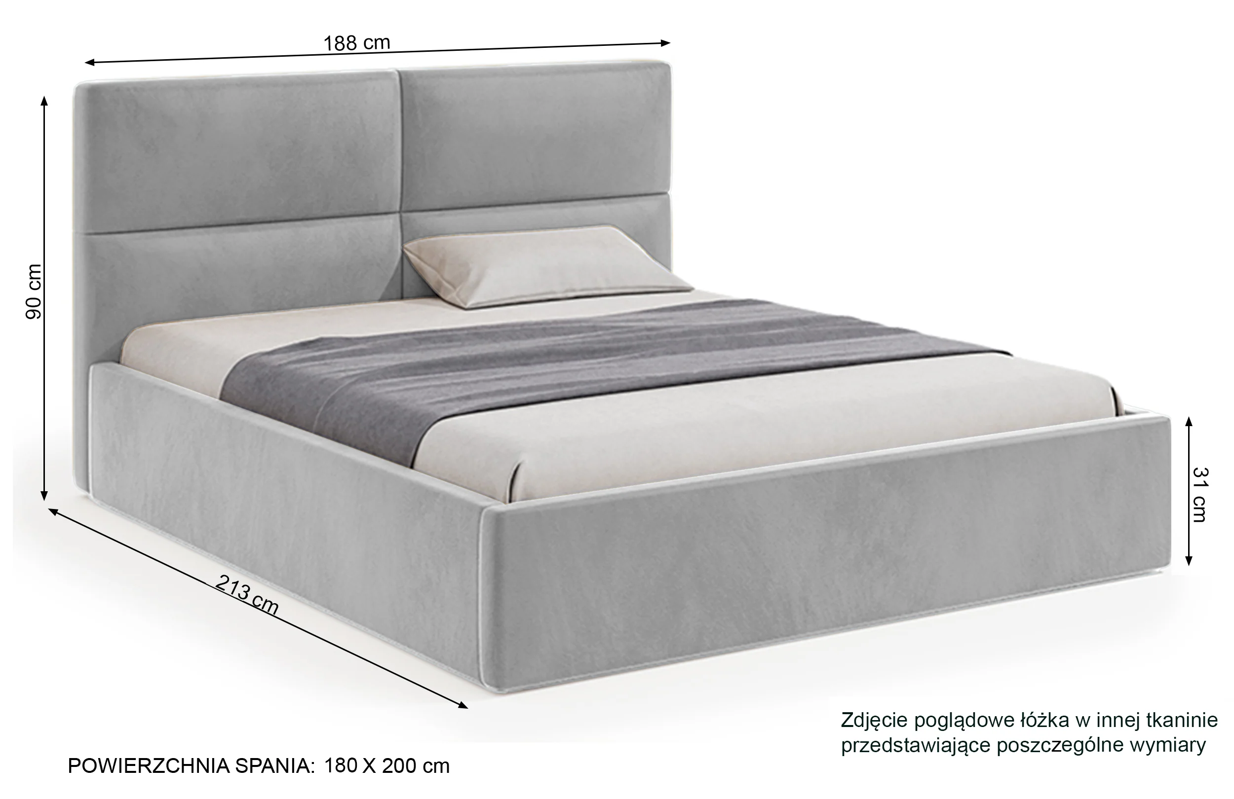 Łóżko tapicerowane Helma 180x200 cm z pojemnikiem czarne welur - Image 4