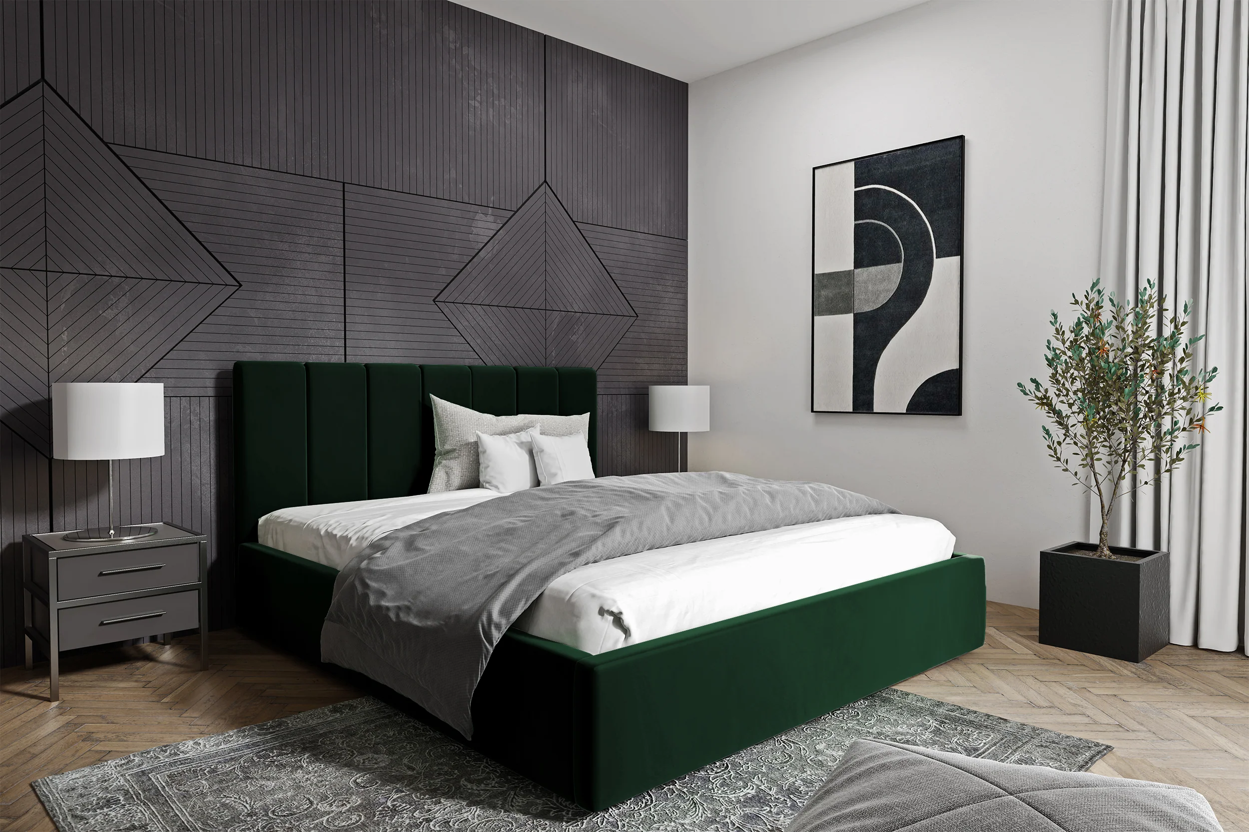 Łóżko tapicerowane Isara 160x200 cm z pojemnikiem zielone welur - Image 2
